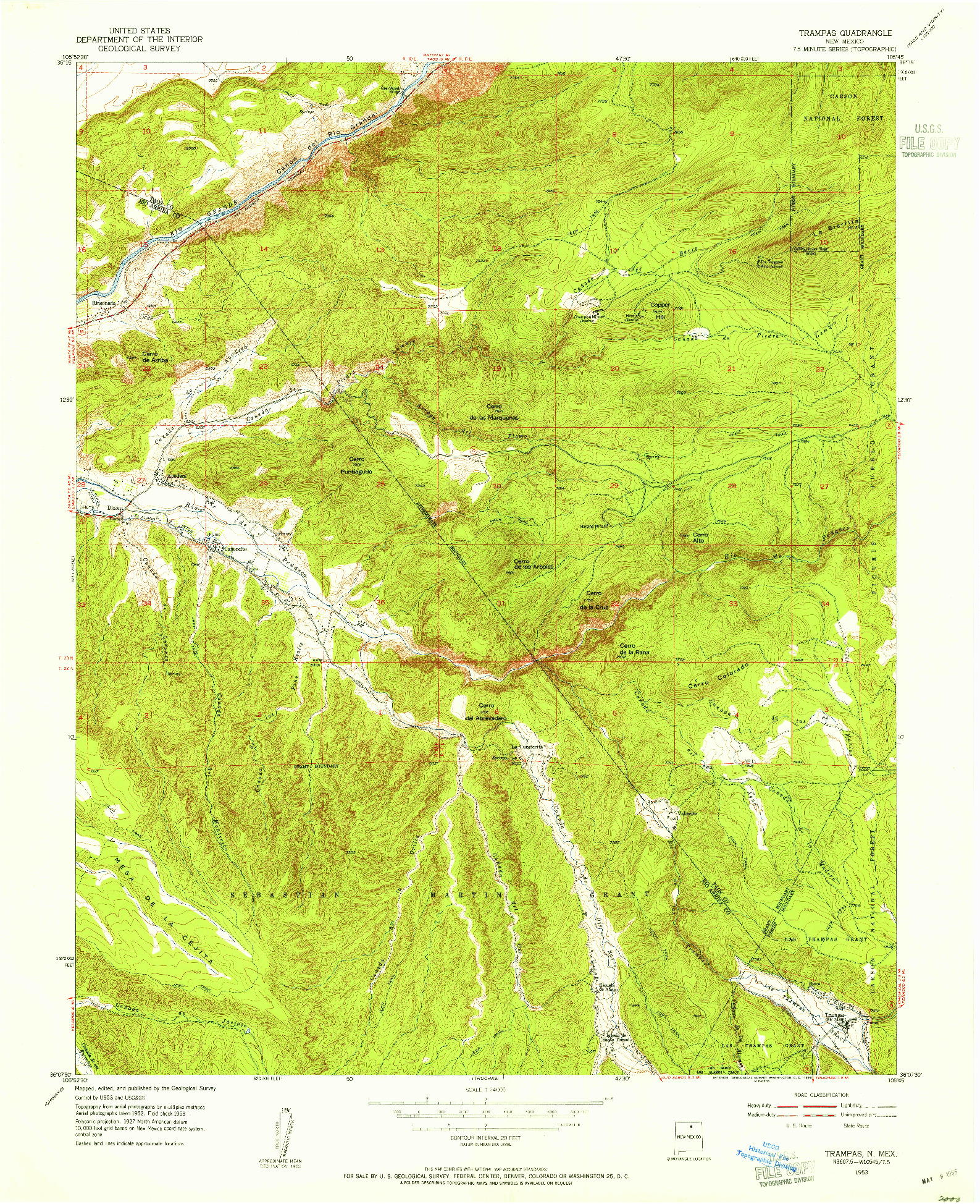 USGS 1:24000-SCALE QUADRANGLE FOR TRAMPAS, NM 1953