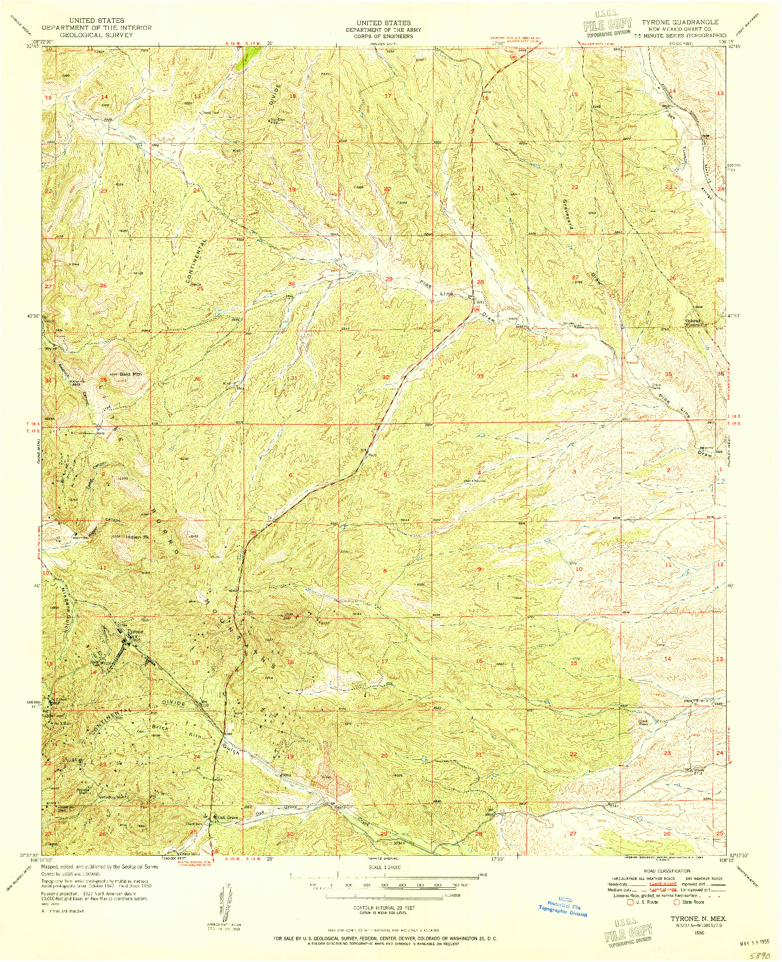 USGS 1:24000-SCALE QUADRANGLE FOR TYRONE, NM 1950