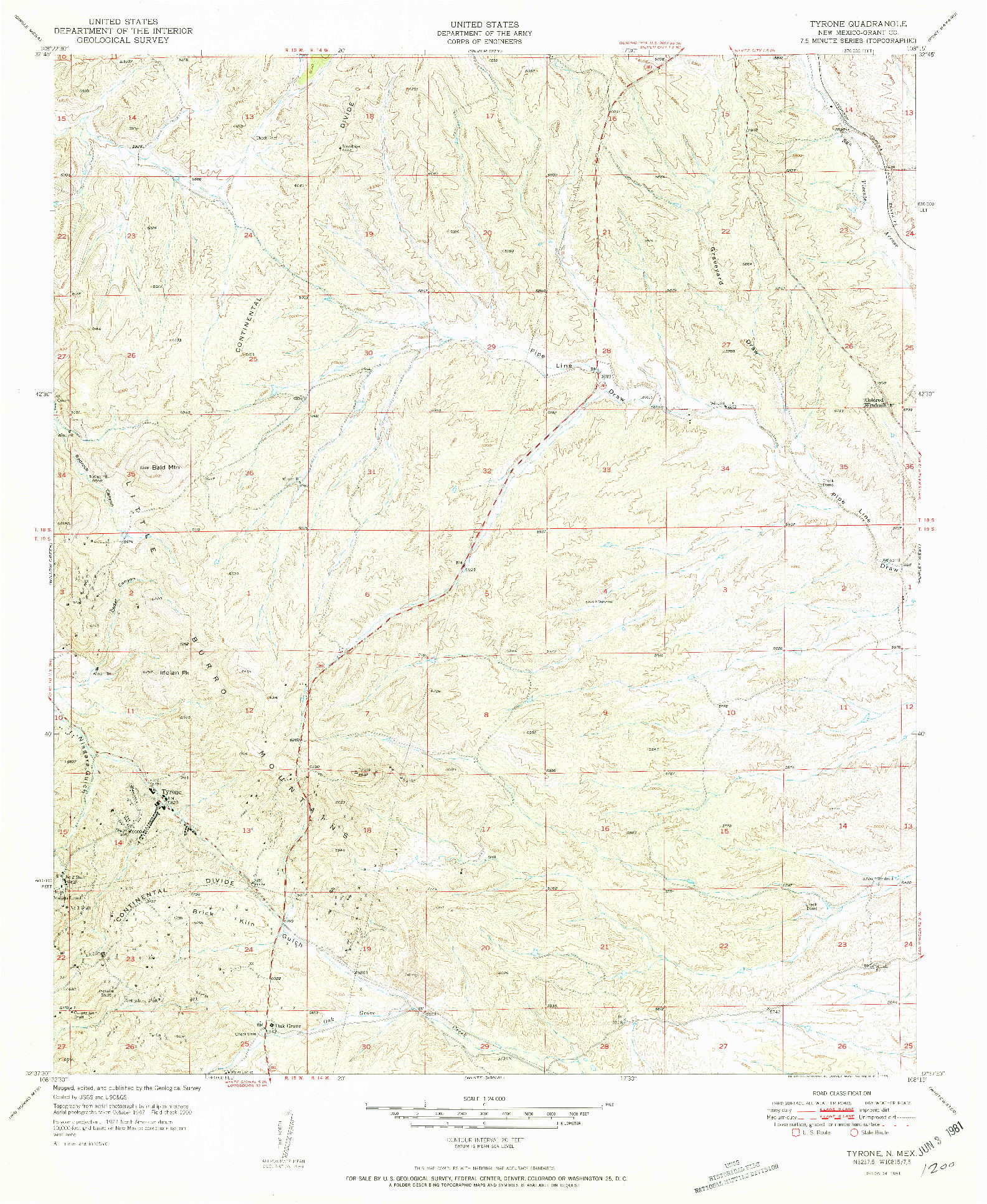 USGS 1:24000-SCALE QUADRANGLE FOR TYRONE, NM 1951