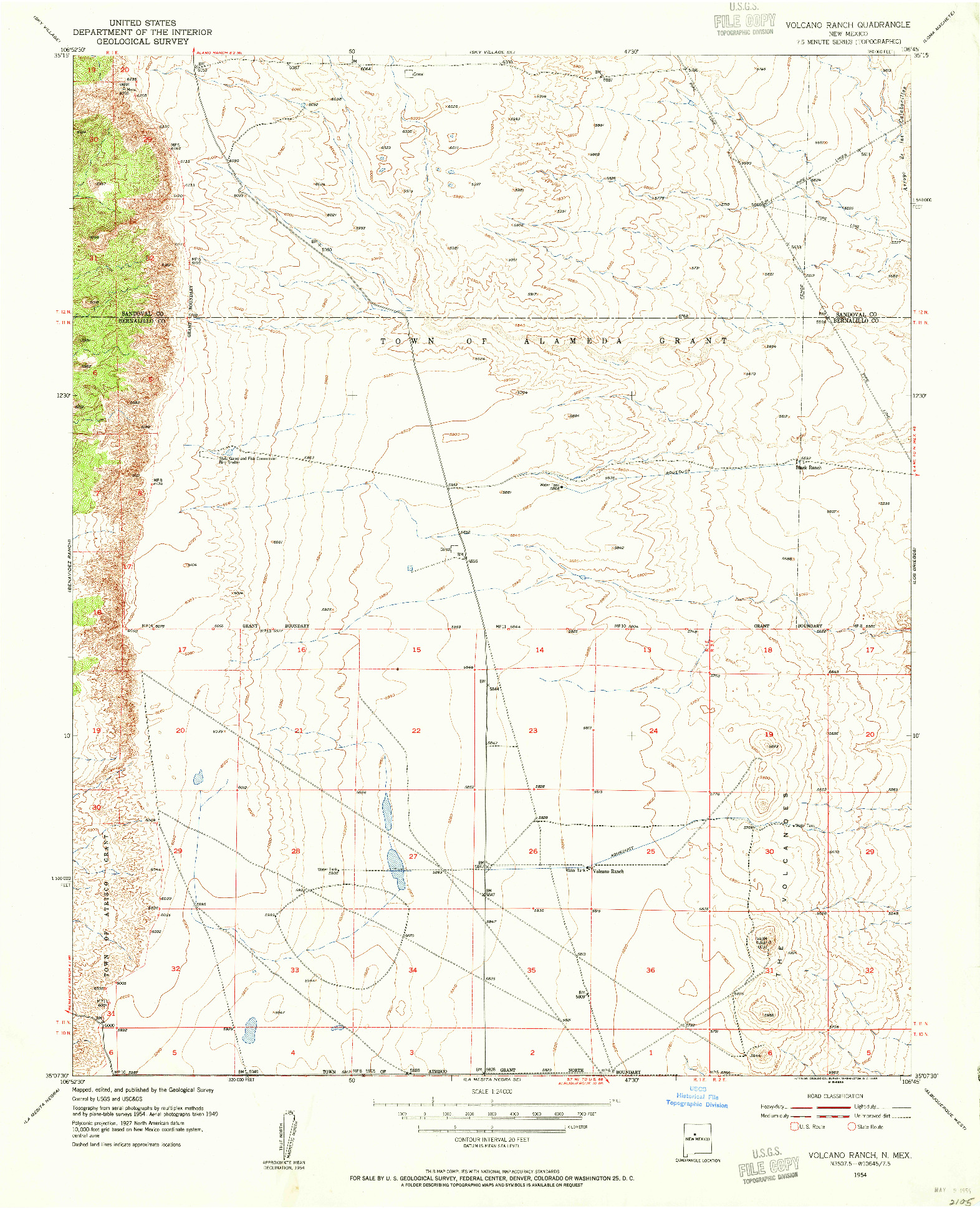 USGS 1:24000-SCALE QUADRANGLE FOR VOLCANO RANCH, NM 1954