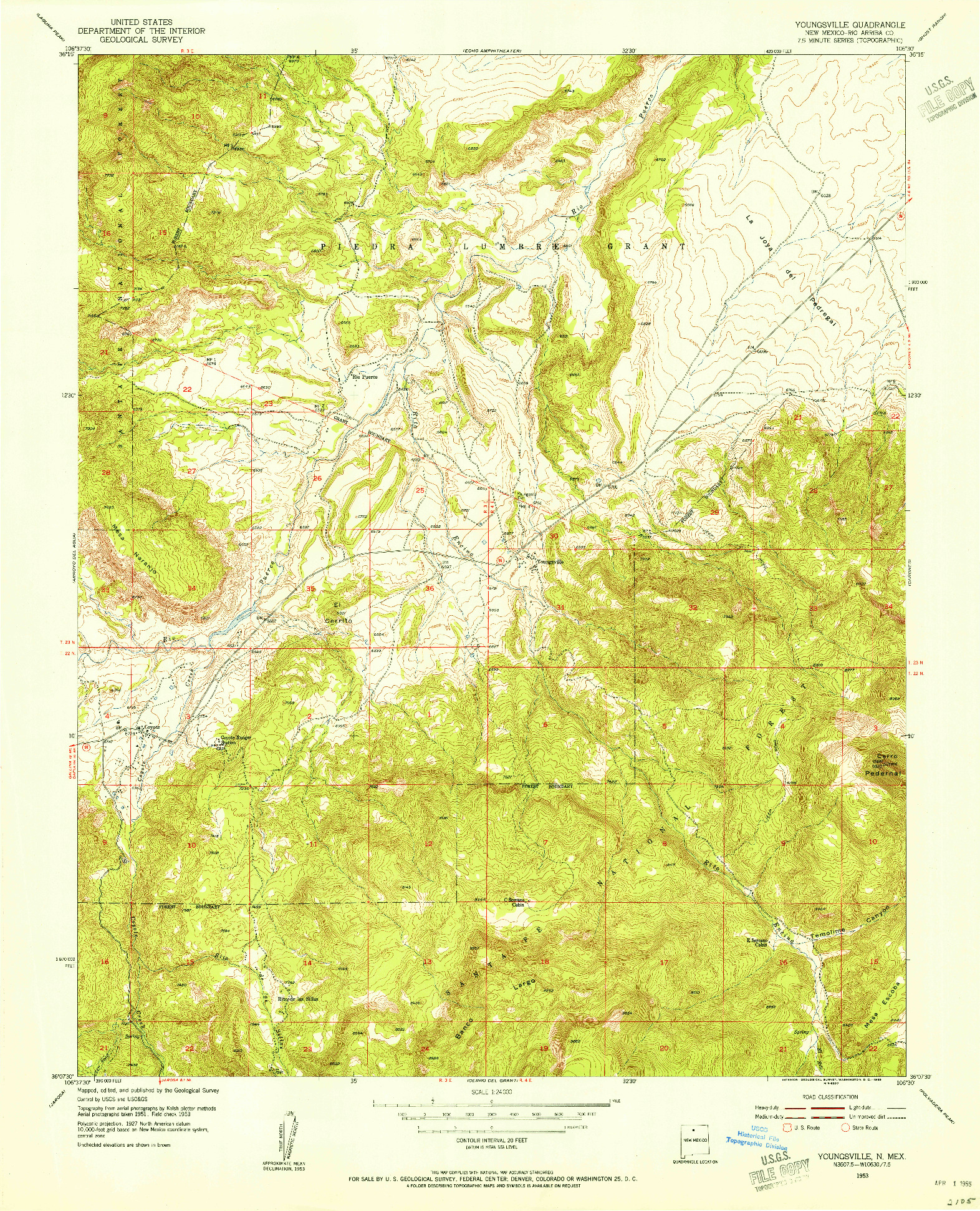USGS 1:24000-SCALE QUADRANGLE FOR YOUNGSVILLE, NM 1953