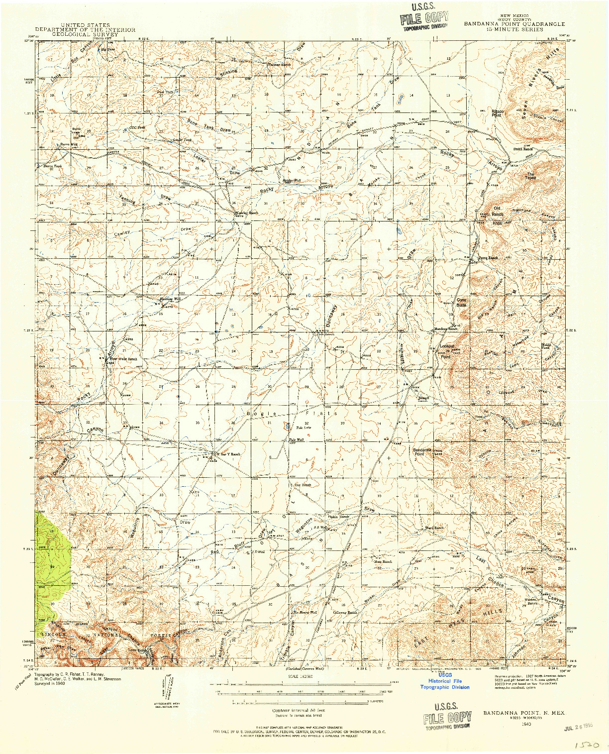 USGS 1:62500-SCALE QUADRANGLE FOR BANDANNA POINT, NM 1940