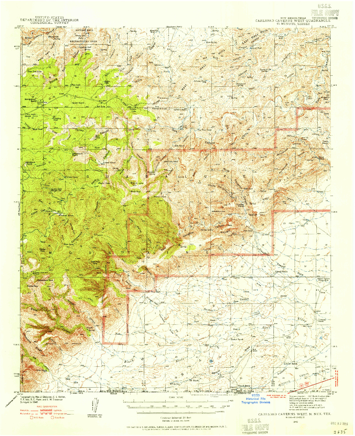 USGS 1:62500-SCALE QUADRANGLE FOR CARLSBAD CAVERNS WEST, NM 1940