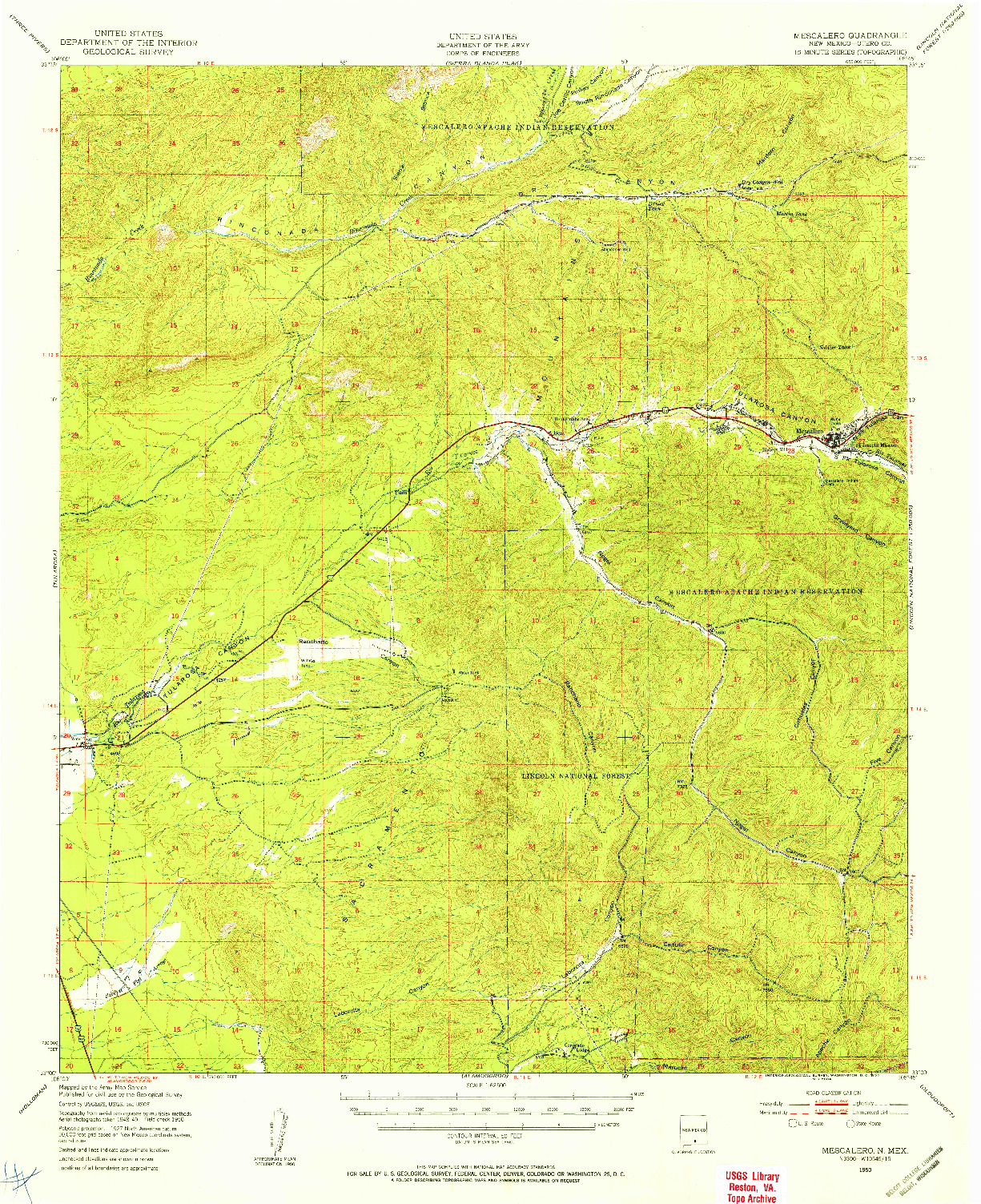 USGS 1:62500-SCALE QUADRANGLE FOR MESCALERO, NM 1950