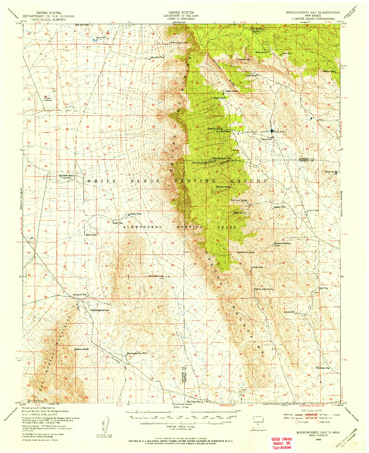 USGS 1:62500-SCALE QUADRANGLE FOR MOCKINGBIRD GAP, NM 1948
