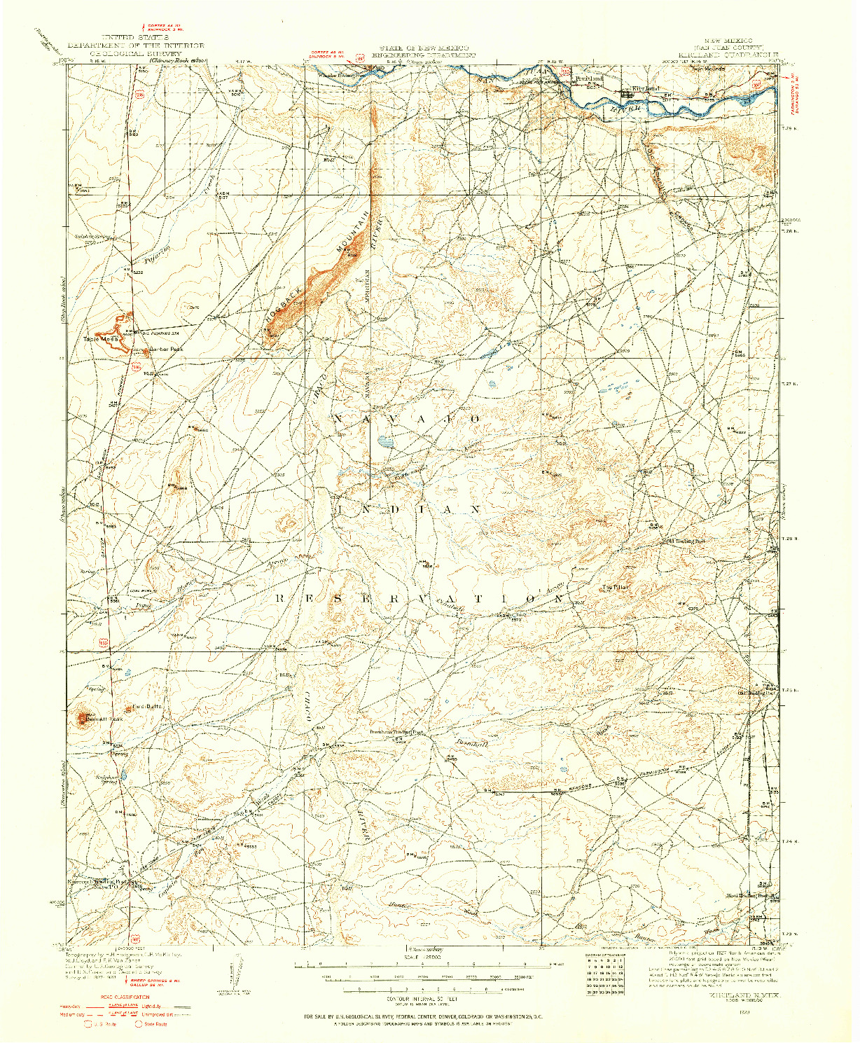 USGS 1:125000-SCALE QUADRANGLE FOR KIRTLAND, NM 1928