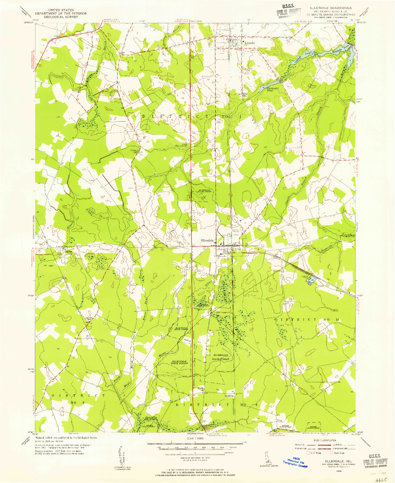 USGS 1:24000-SCALE QUADRANGLE FOR ELLENDALE, DE 1954