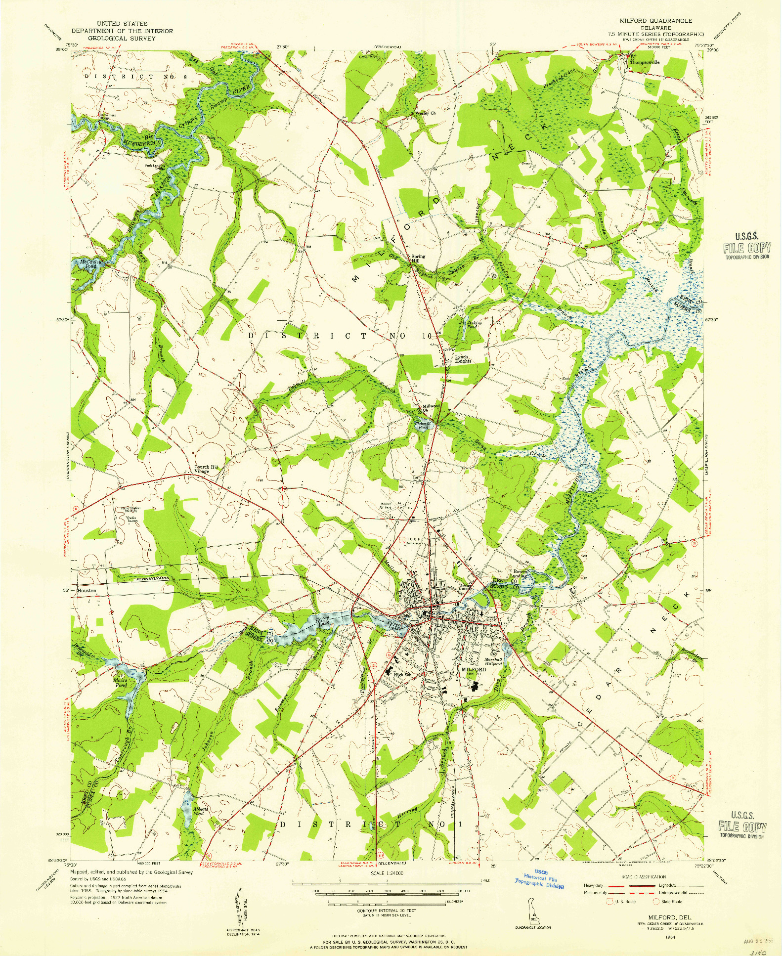 USGS 1:24000-SCALE QUADRANGLE FOR MILFORD, DE 1954