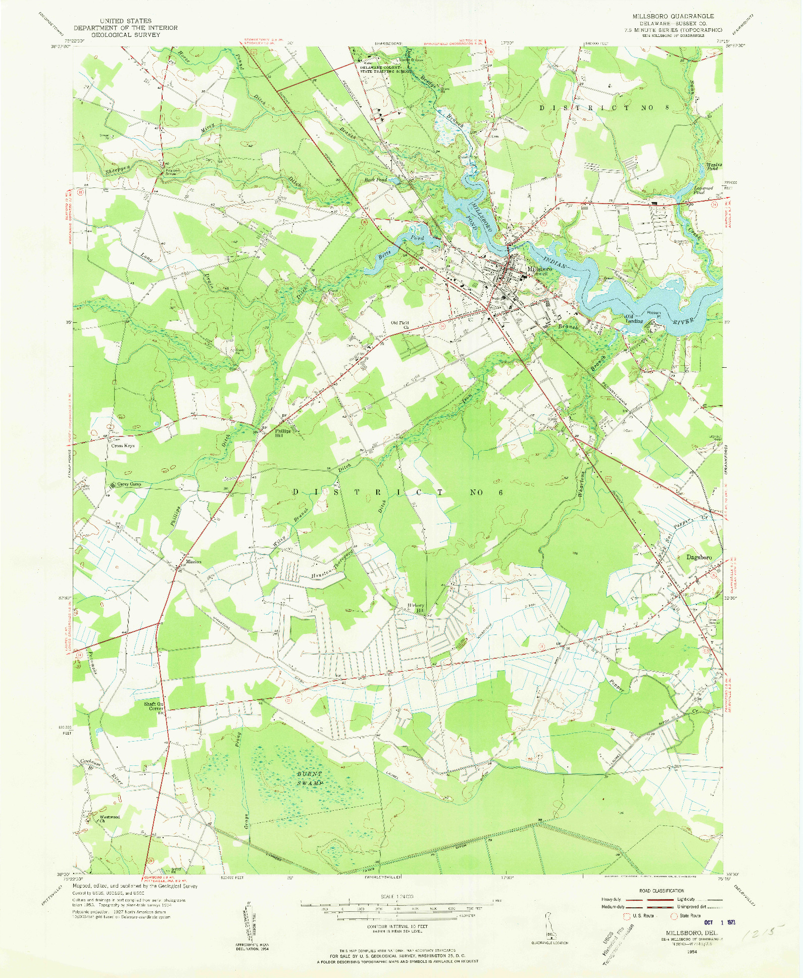 USGS 1:24000-SCALE QUADRANGLE FOR MILLSBORO, DE 1954