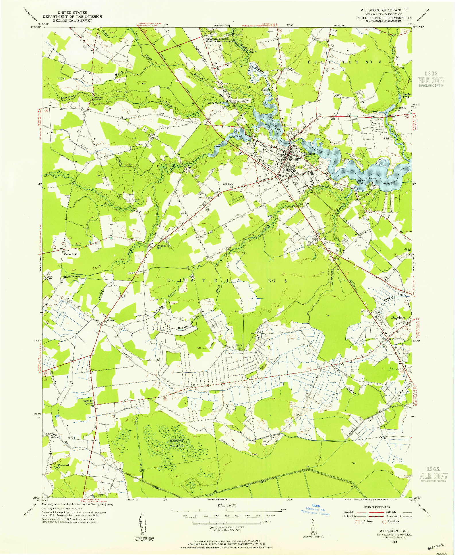 USGS 1:24000-SCALE QUADRANGLE FOR MILLSBORO, DE 1954