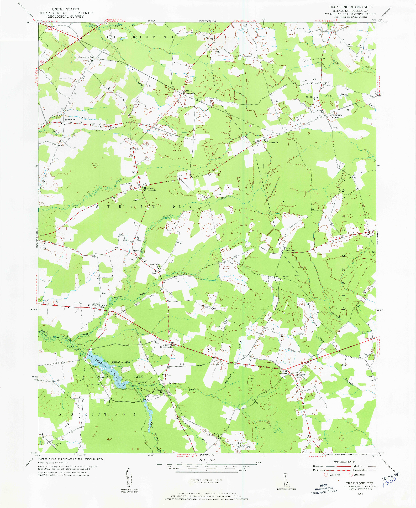 USGS 1:24000-SCALE QUADRANGLE FOR TRAP POND, DE 1954