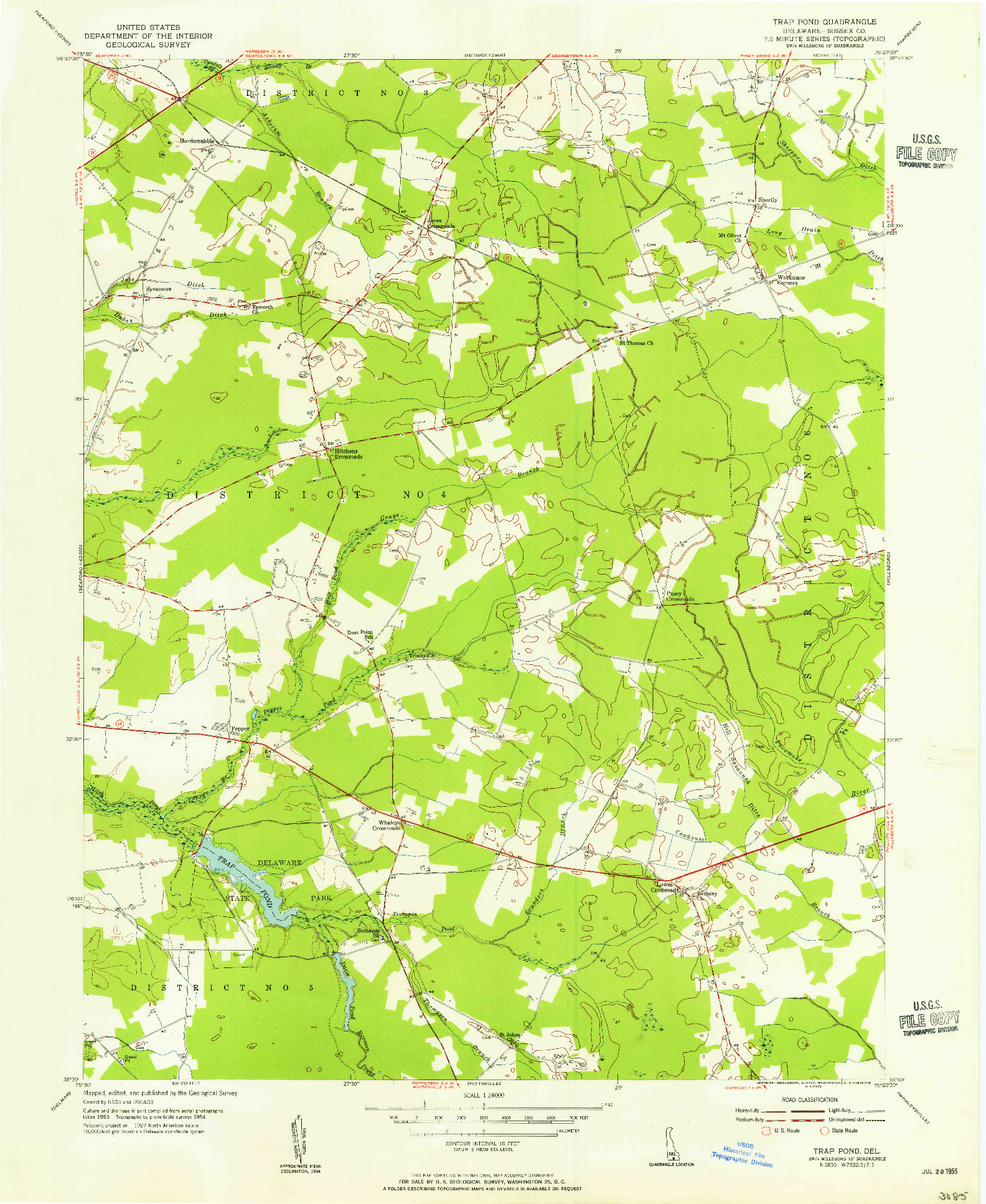 USGS 1:24000-SCALE QUADRANGLE FOR TRAP POND, DE 1955