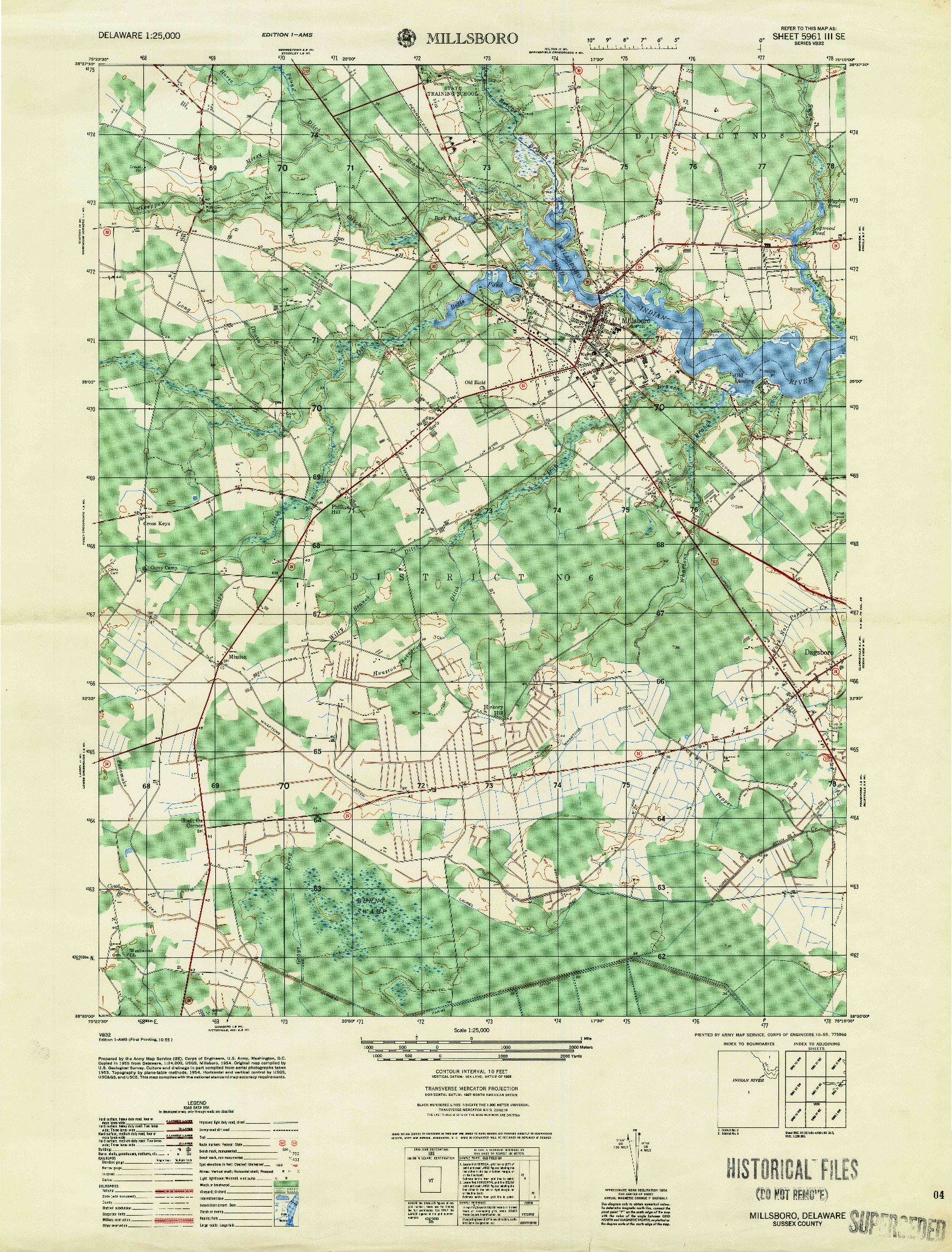 USGS 1:25000-SCALE QUADRANGLE FOR MILLSBORO, DE 1955