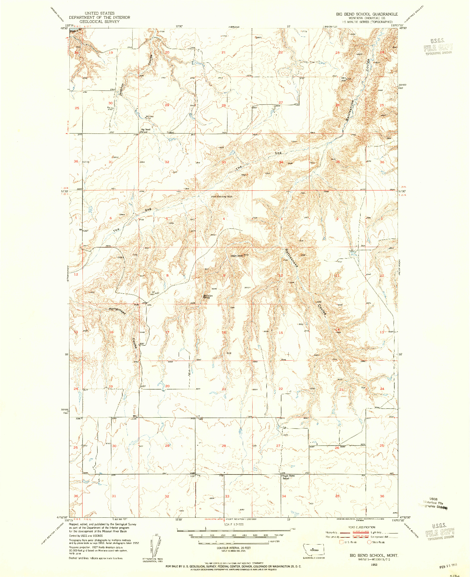 USGS 1:24000-SCALE QUADRANGLE FOR BIG BEND SCHOOL, MT 1953