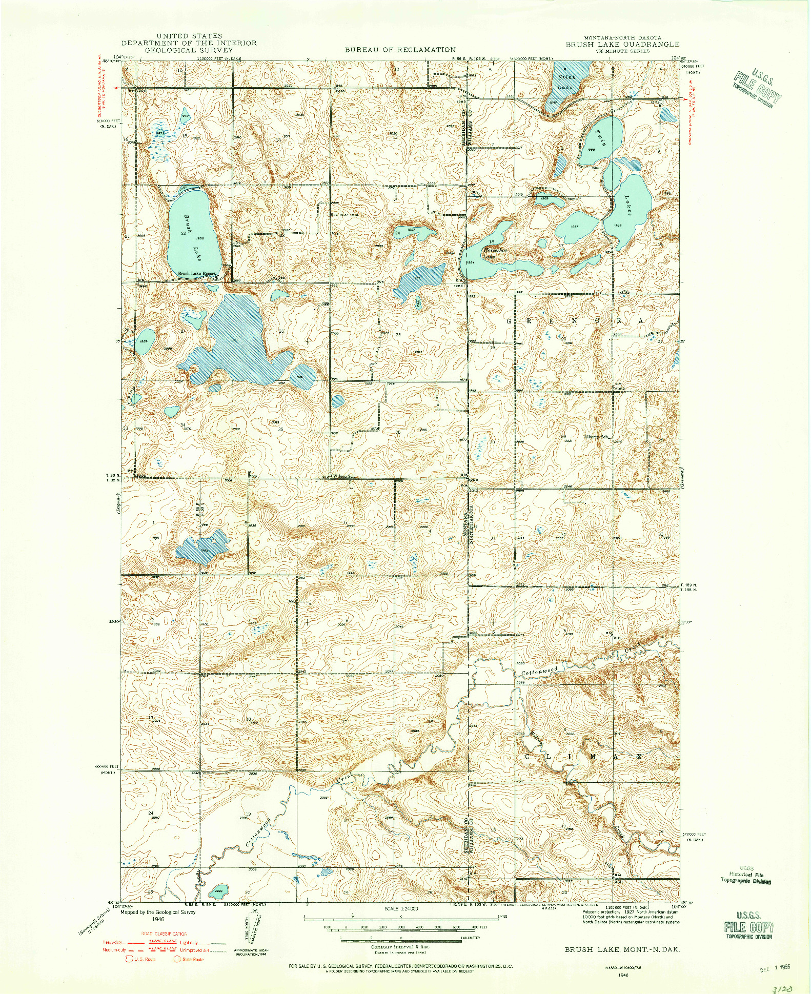 USGS 1:24000-SCALE QUADRANGLE FOR BRUSH LAKE, MT 1946