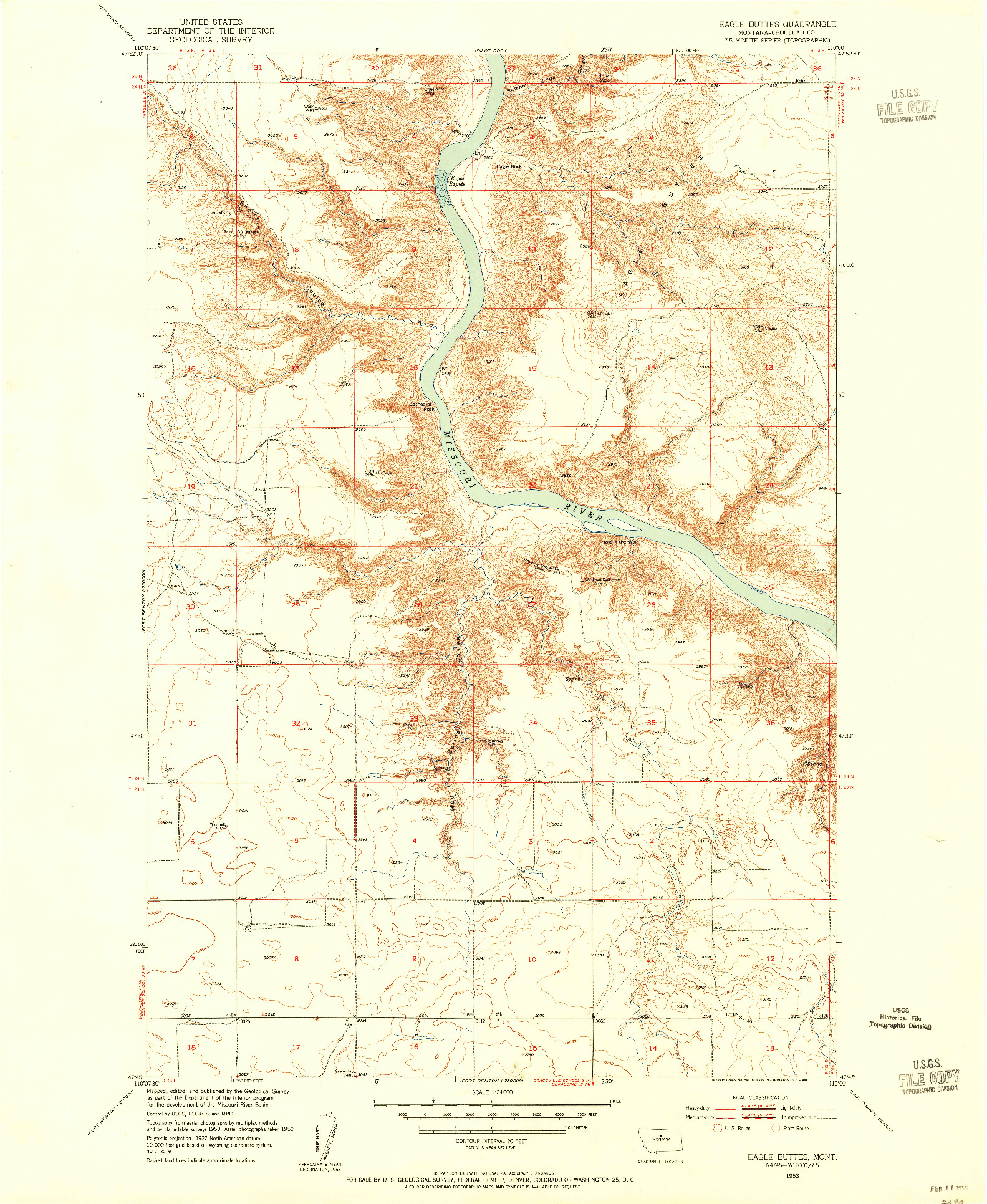 USGS 1:24000-SCALE QUADRANGLE FOR EAGLE BUTTES, MT 1953
