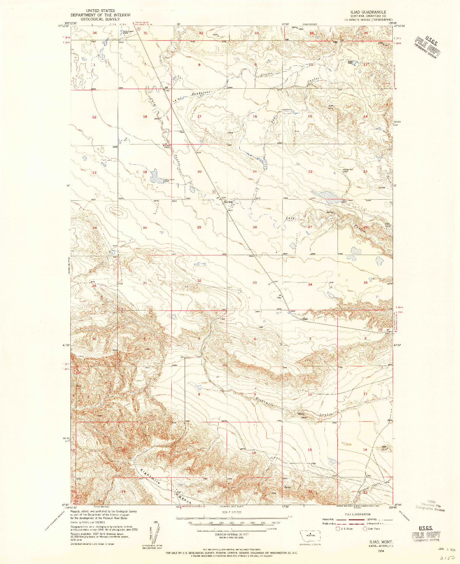 USGS 1:24000-SCALE QUADRANGLE FOR ILIAD, MT 1954