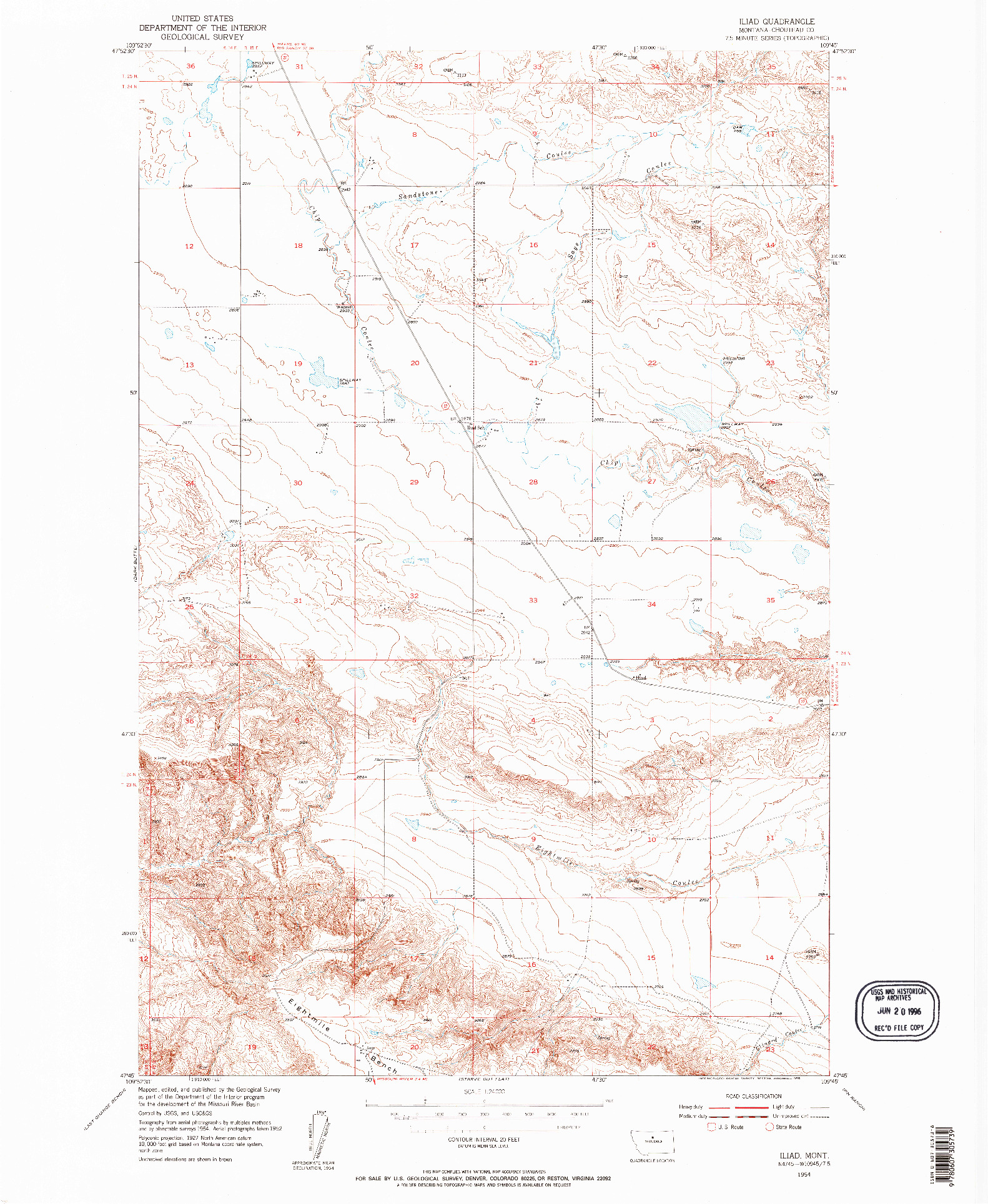 USGS 1:24000-SCALE QUADRANGLE FOR ILIAD, MT 1954