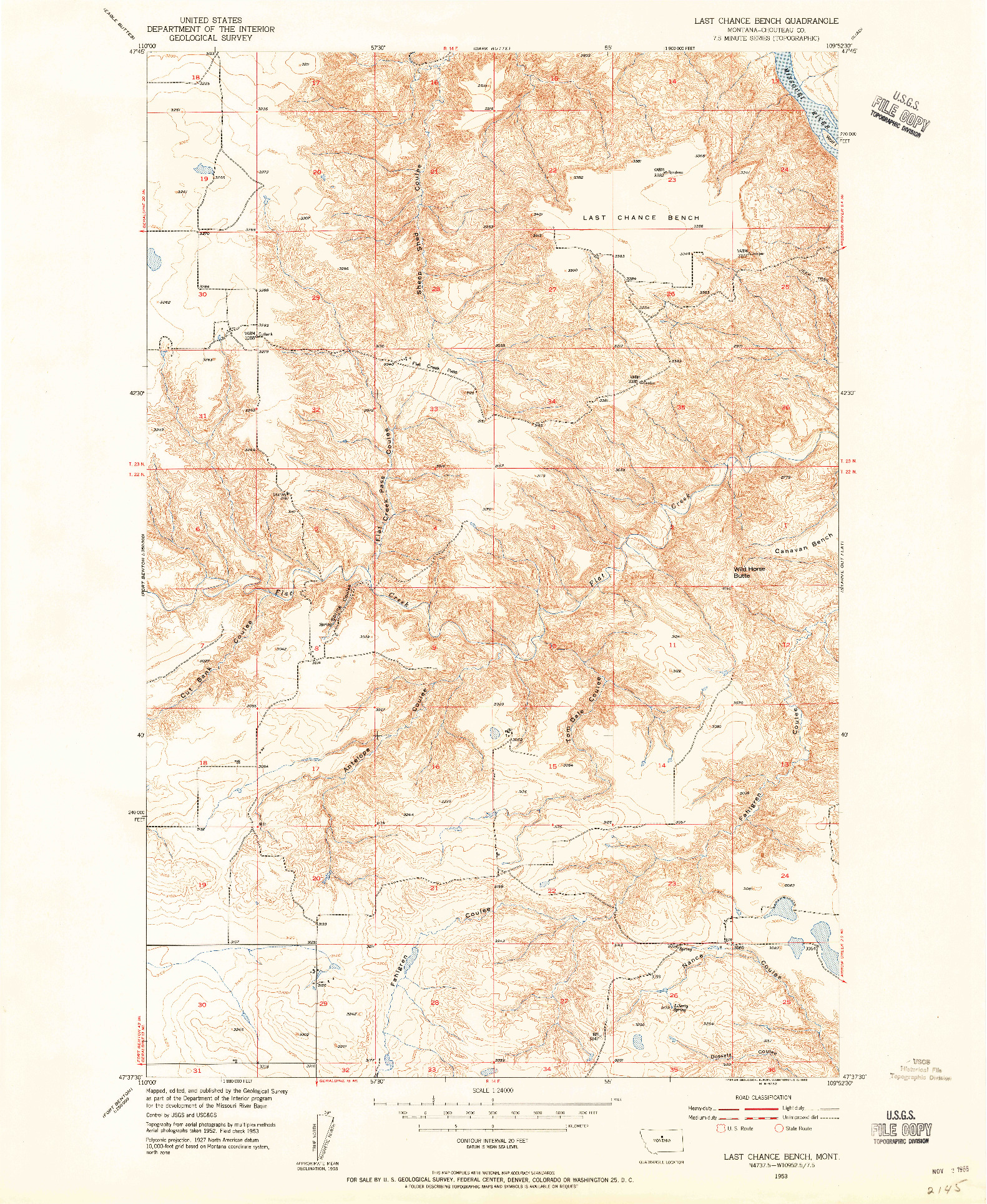 USGS 1:24000-SCALE QUADRANGLE FOR LAST CHANCE BENCH, MT 1953