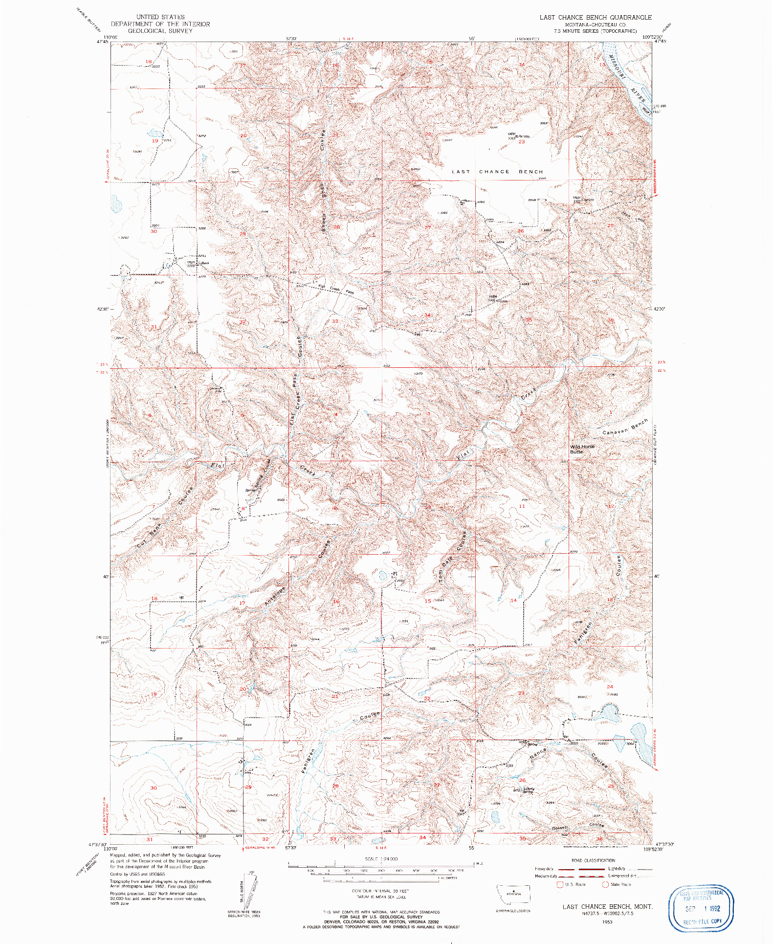 USGS 1:24000-SCALE QUADRANGLE FOR LAST CHANCE BENCH, MT 1953