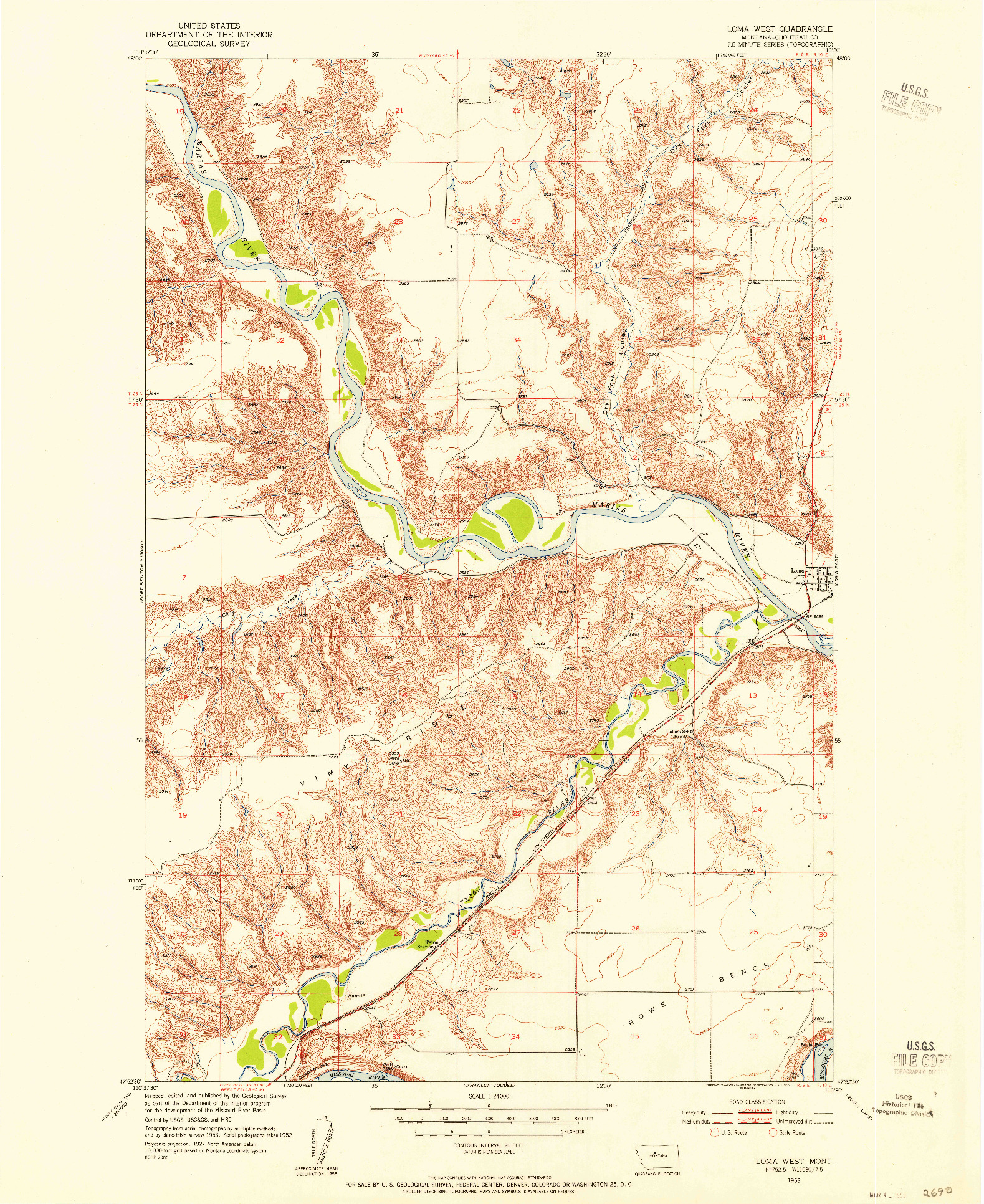 USGS 1:24000-SCALE QUADRANGLE FOR LOMA WEST, MT 1953
