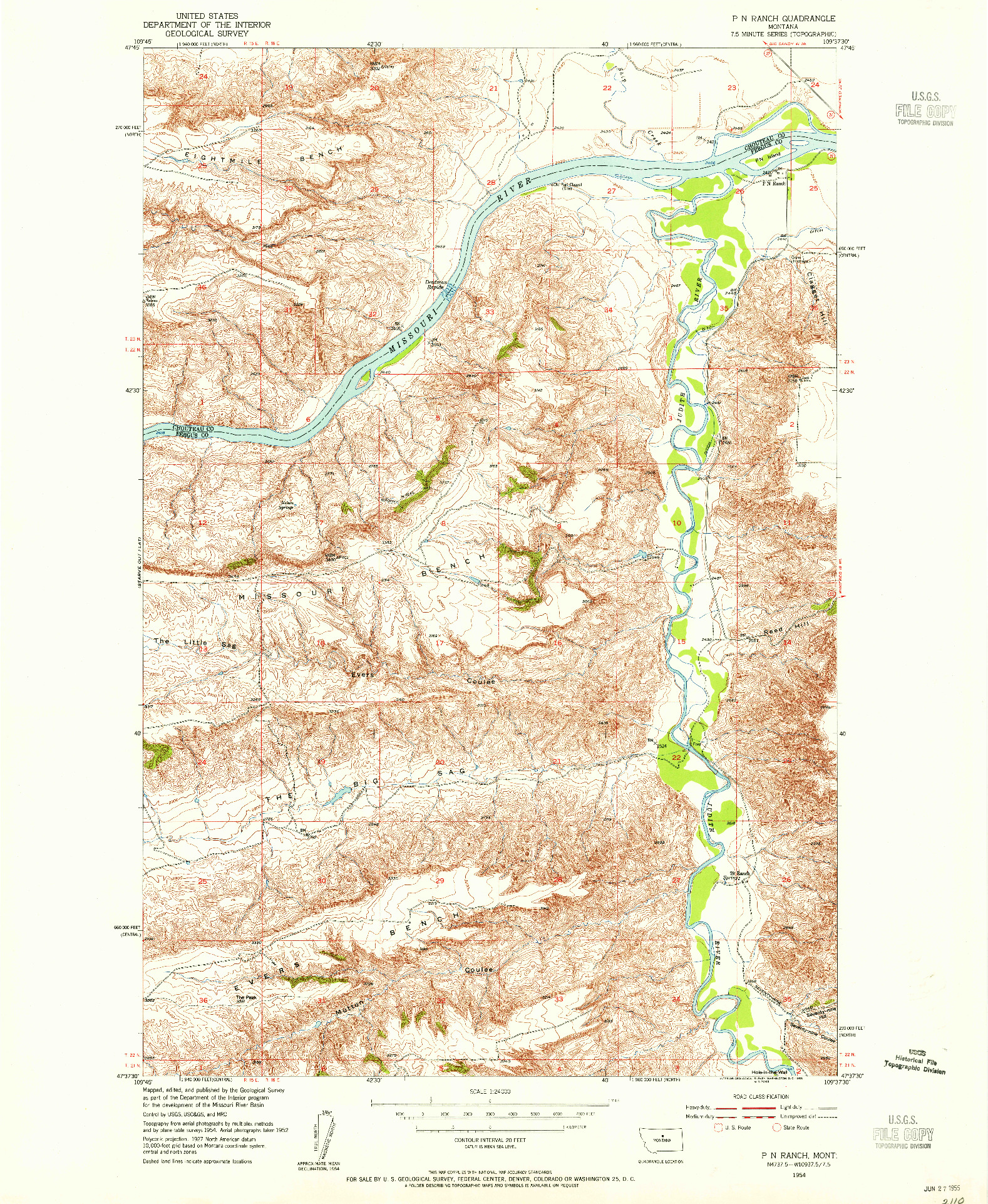 USGS 1:24000-SCALE QUADRANGLE FOR P N RANCH, MT 1954