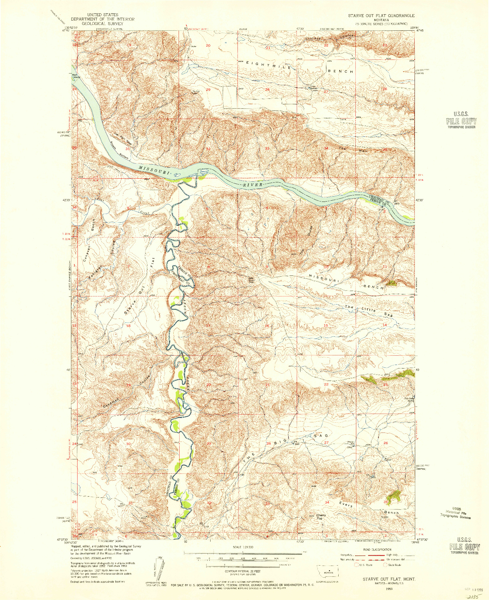 USGS 1:24000-SCALE QUADRANGLE FOR STARVE OUT FLAT, MT 1953