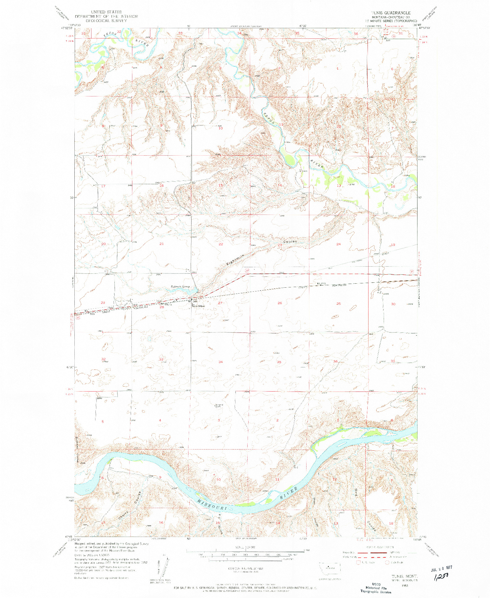 USGS 1:24000-SCALE QUADRANGLE FOR TUNIS, MT 1953