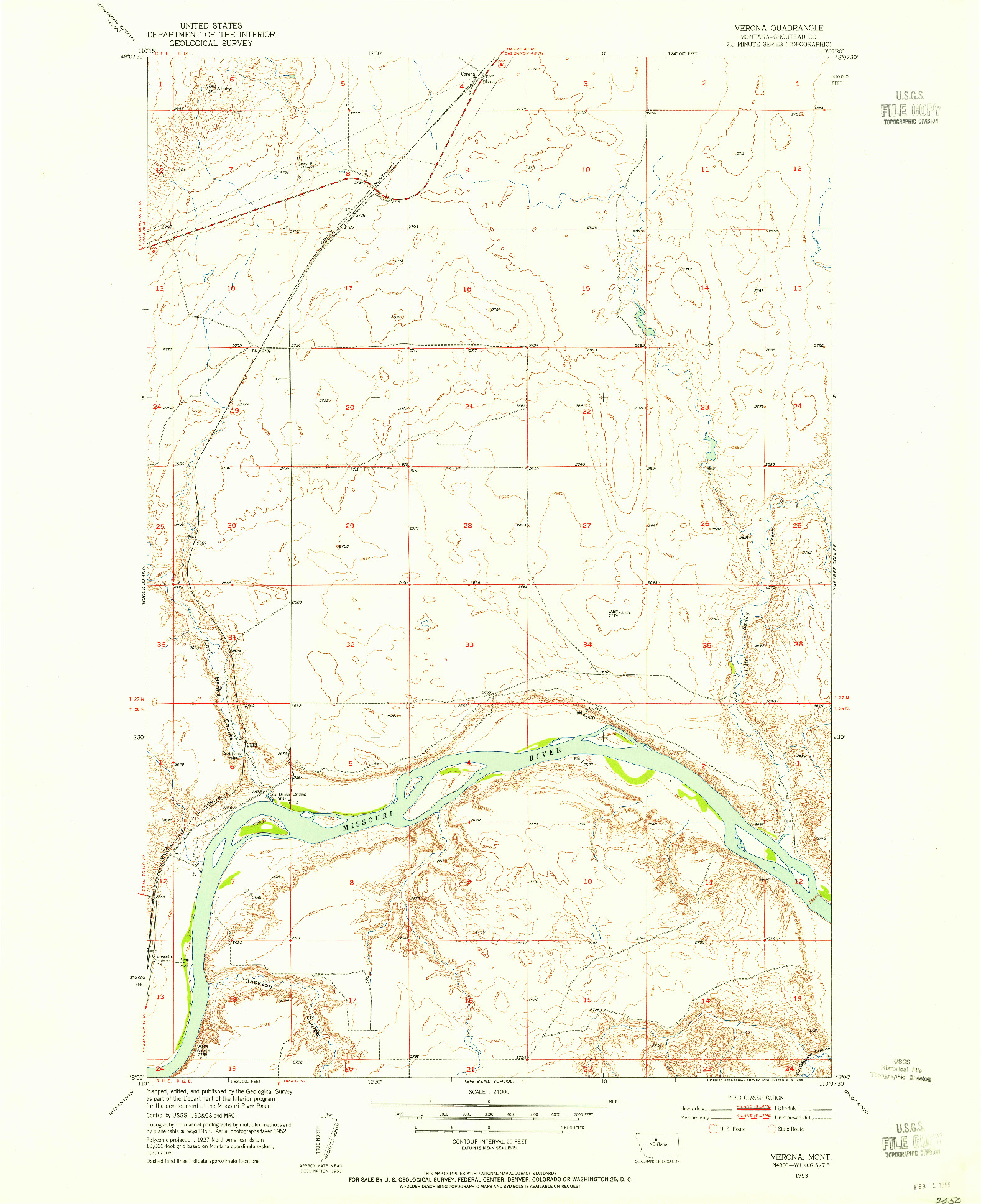 USGS 1:24000-SCALE QUADRANGLE FOR VERONA, MT 1953