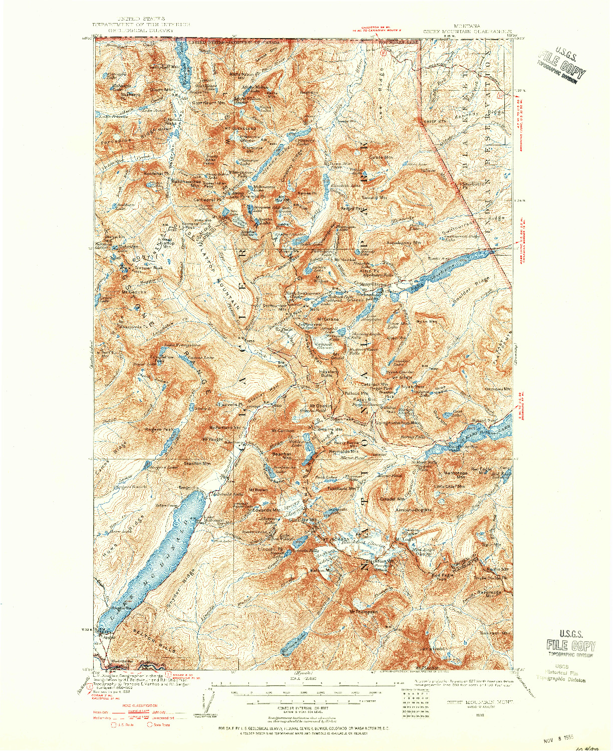 USGS 1:125000-SCALE QUADRANGLE FOR CHIEF MOUNTAIN, MT 1938