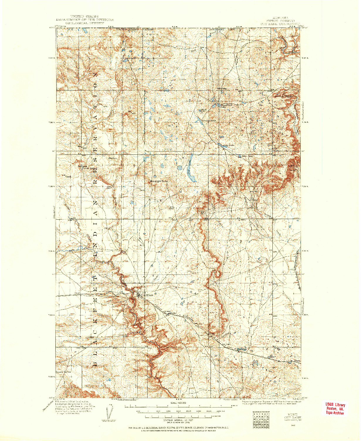 USGS 1:125000-SCALE QUADRANGLE FOR CUT BANK, MT 1909