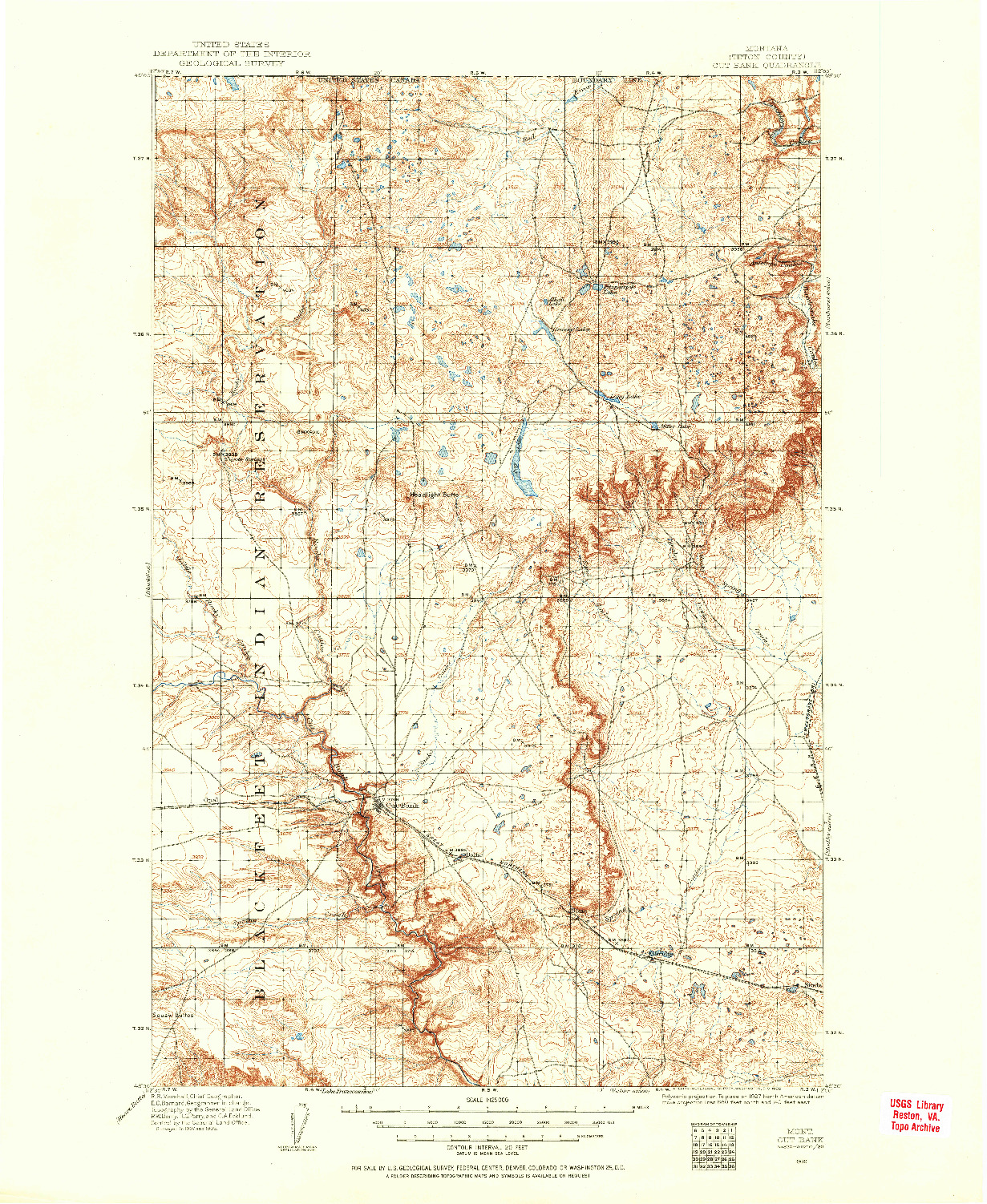USGS 1:125000-SCALE QUADRANGLE FOR CUT BANK, MT 1909