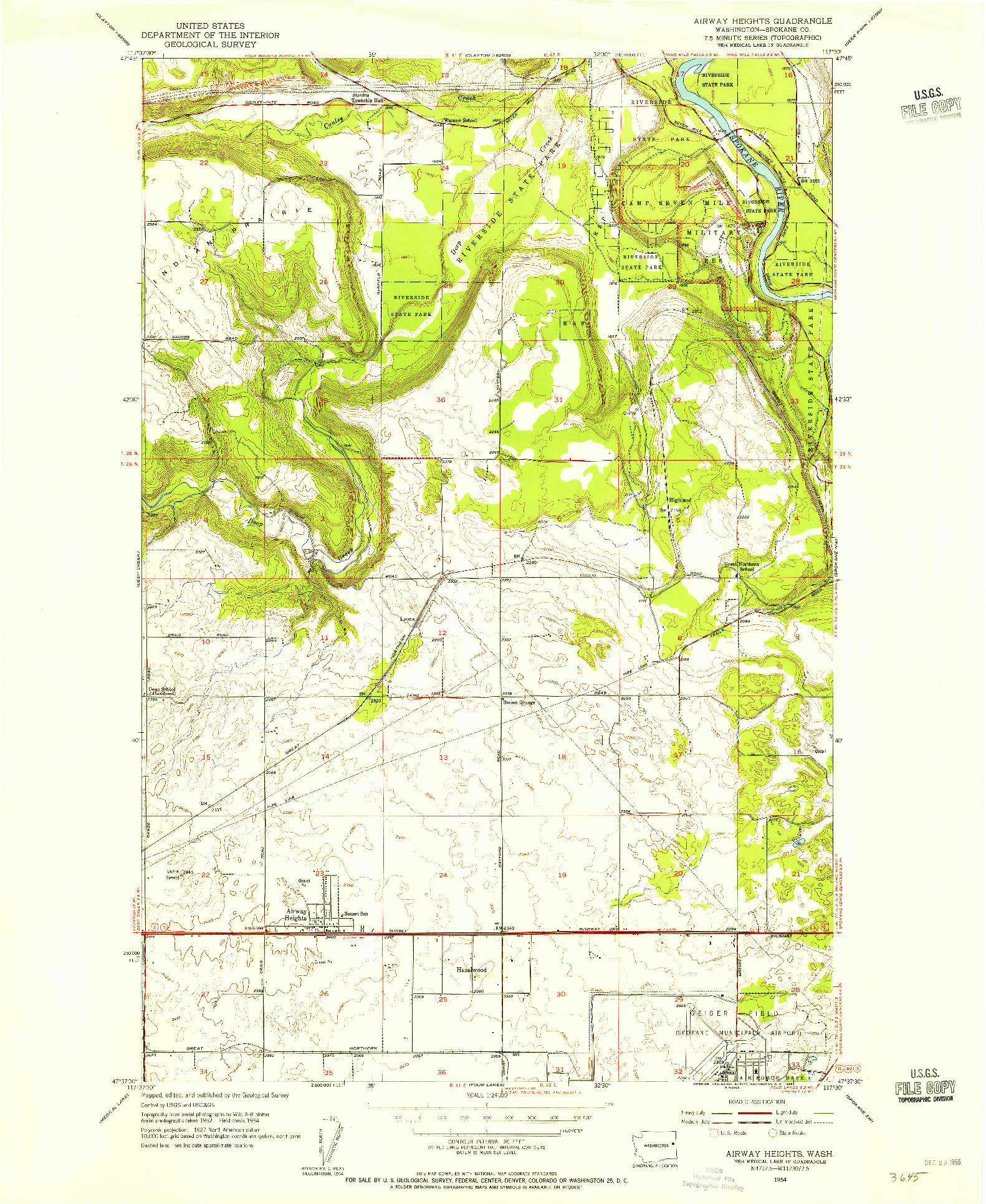 USGS 1:24000-SCALE QUADRANGLE FOR AIRWAY HEIGHTS, WA 1954