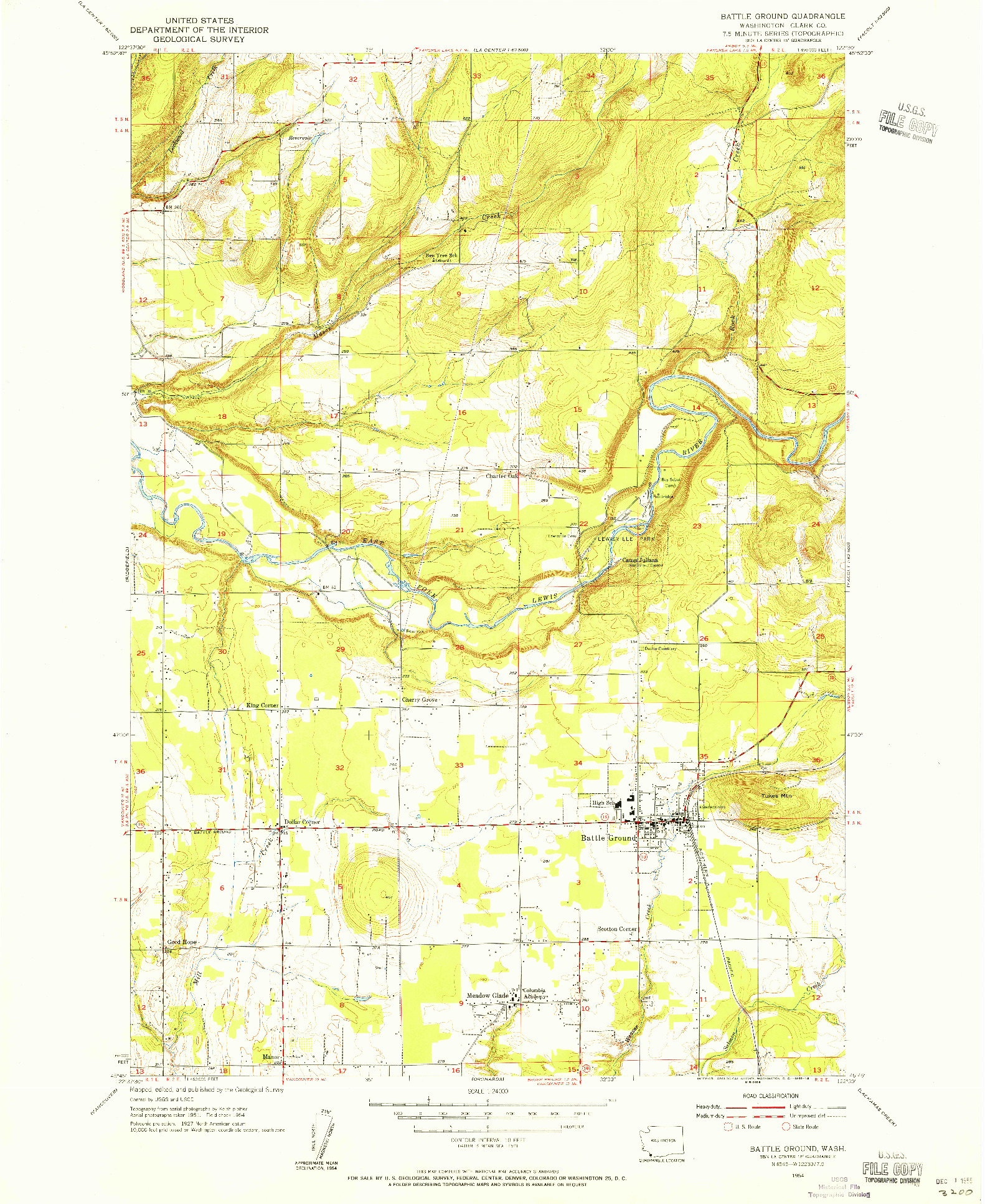 USGS 1:24000-SCALE QUADRANGLE FOR BATTLE GROUND, WA 1954