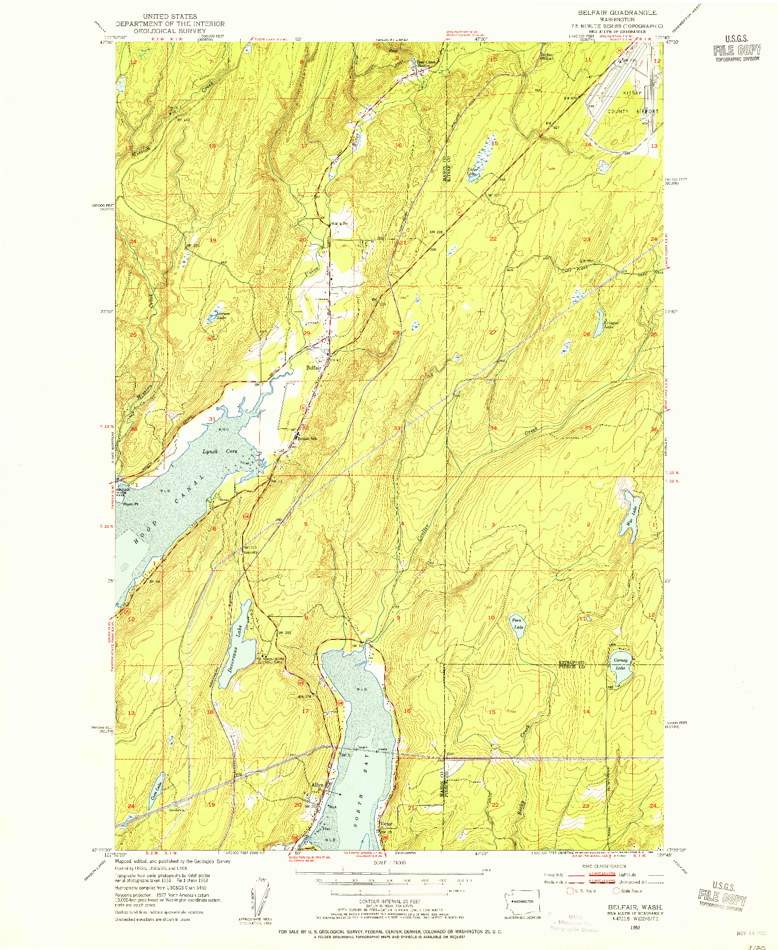 USGS 1:24000-SCALE QUADRANGLE FOR BELFAIR, WA 1953