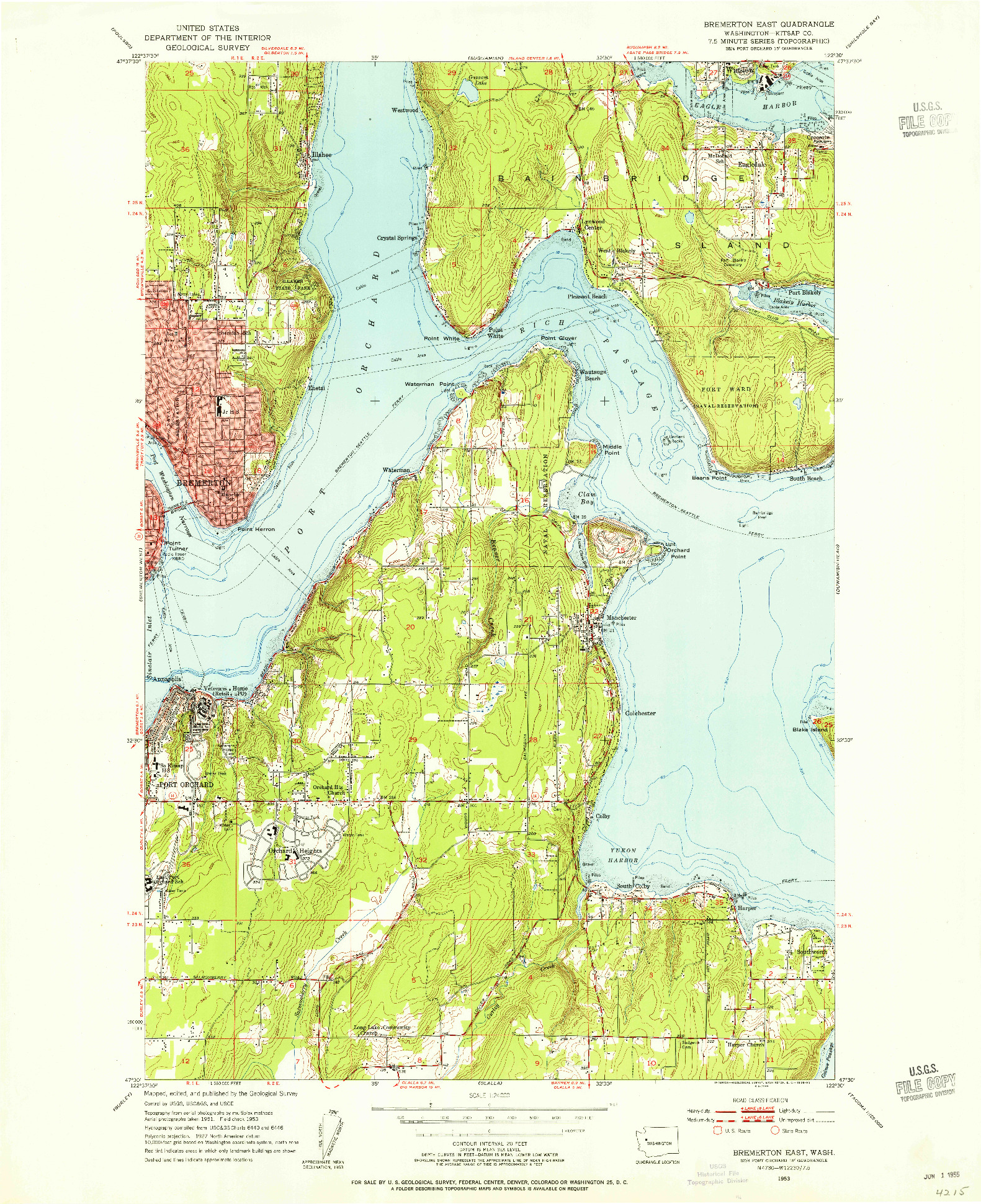 USGS 1:24000-SCALE QUADRANGLE FOR BREMERTON EAST, WA 1953