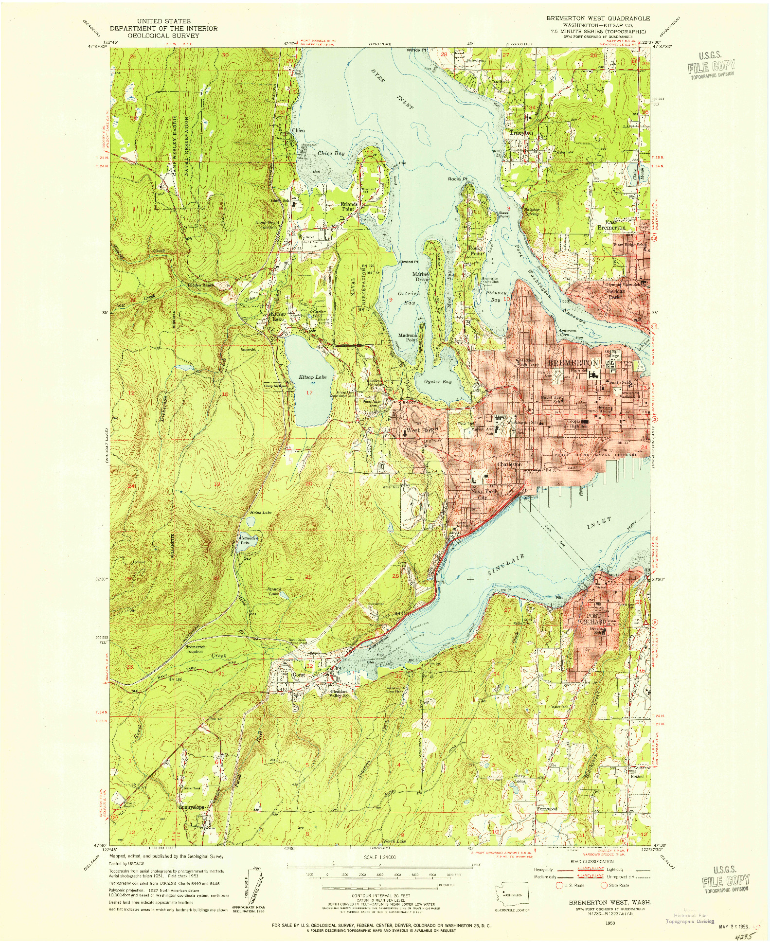 USGS 1:24000-SCALE QUADRANGLE FOR BREMERTON WEST, WA 1953