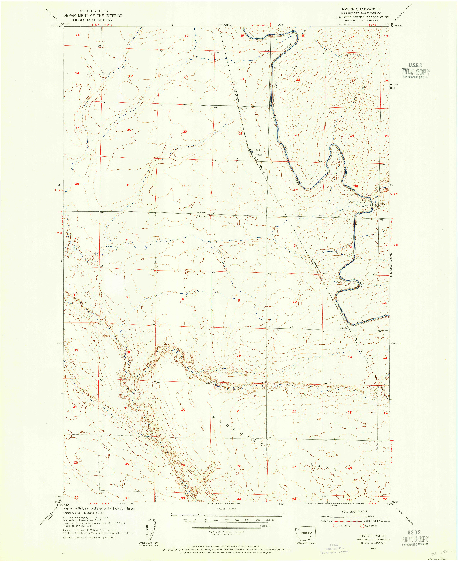 USGS 1:24000-SCALE QUADRANGLE FOR BRUCE, WA 1954