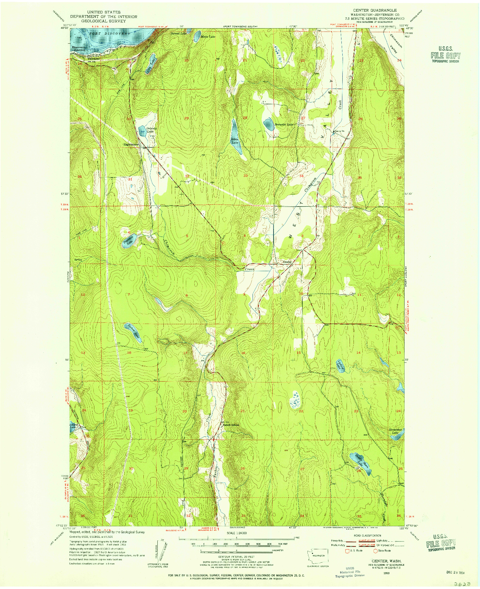 USGS 1:24000-SCALE QUADRANGLE FOR CENTER, WA 1953