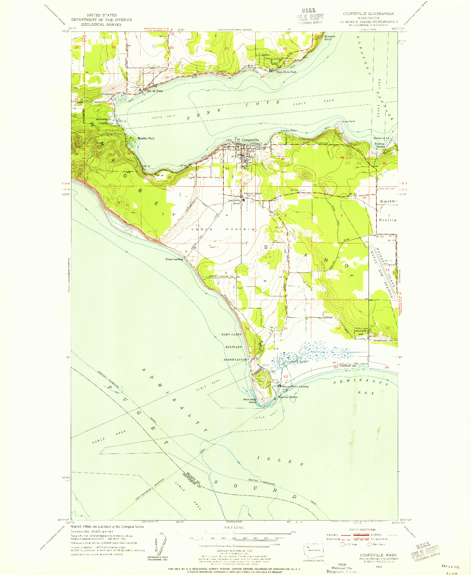 USGS 1:24000-SCALE QUADRANGLE FOR COUPEVILLE, WA 1953