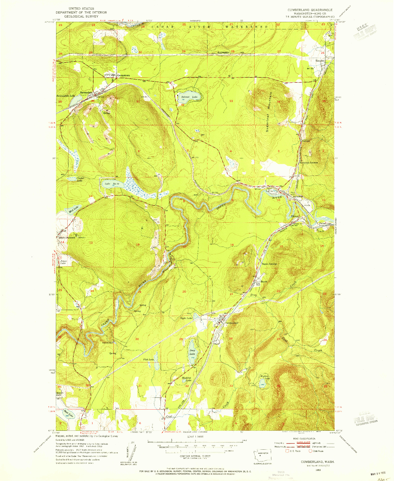 USGS 1:24000-SCALE QUADRANGLE FOR CUMBERLAND, WA 1953