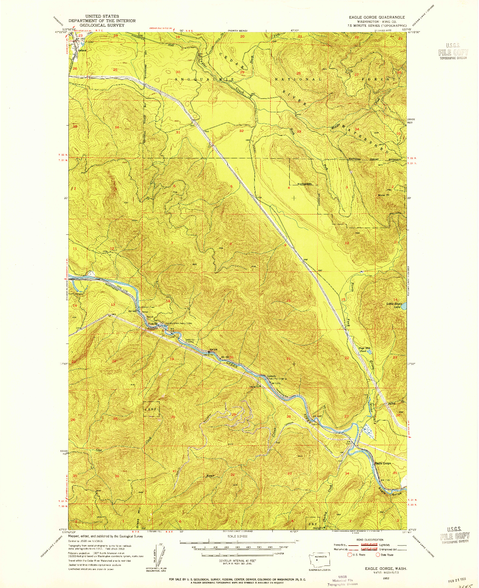 USGS 1:24000-SCALE QUADRANGLE FOR EAGLE GORGE, WA 1953