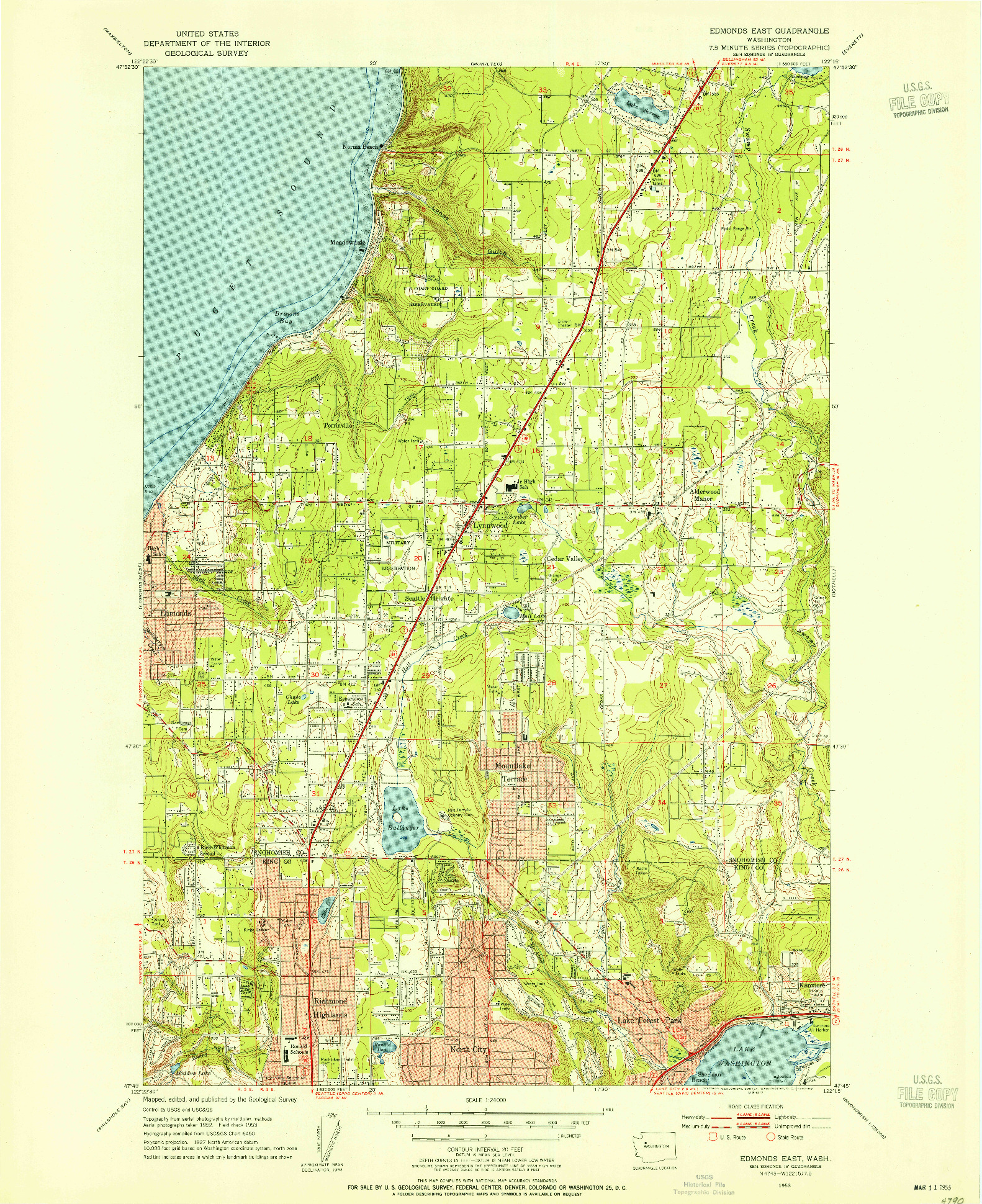 USGS 1:24000-SCALE QUADRANGLE FOR EDMONDS EAST, WA 1953