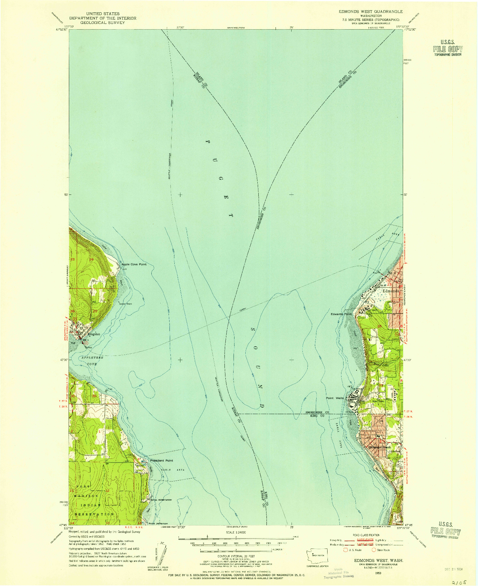 USGS 1:24000-SCALE QUADRANGLE FOR EDMONDS WEST, WA 1953