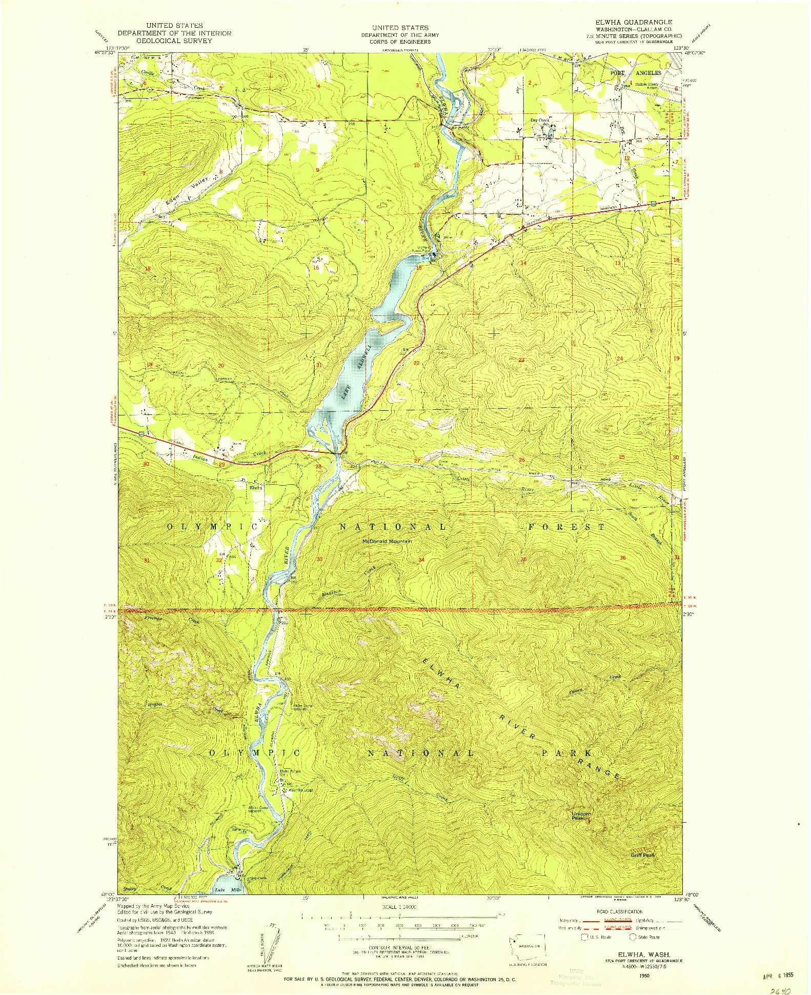 USGS 1:24000-SCALE QUADRANGLE FOR ELWHA, WA 1950