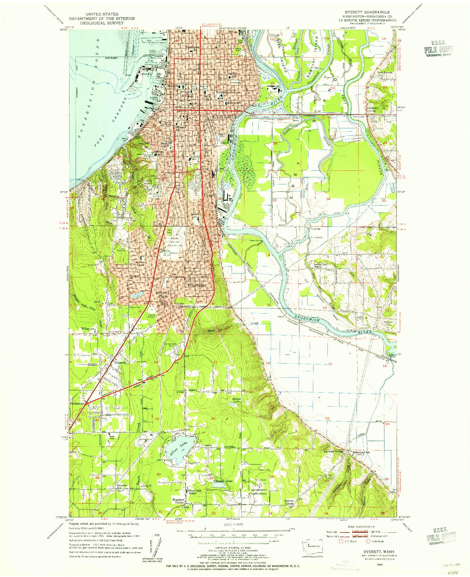 USGS 1:24000-SCALE QUADRANGLE FOR EVERETT, WA 1953