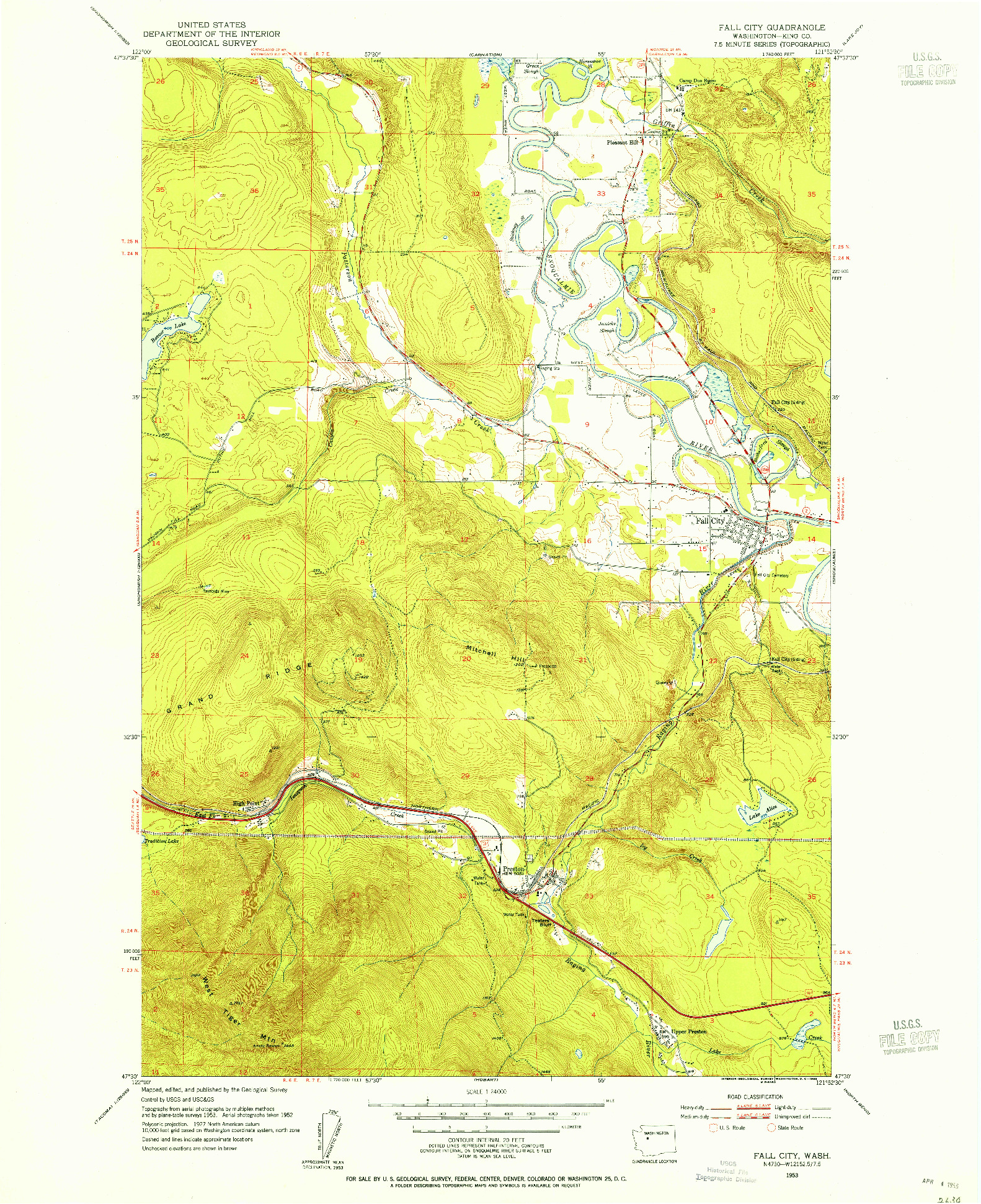 USGS 1:24000-SCALE QUADRANGLE FOR FALL CITY, WA 1953