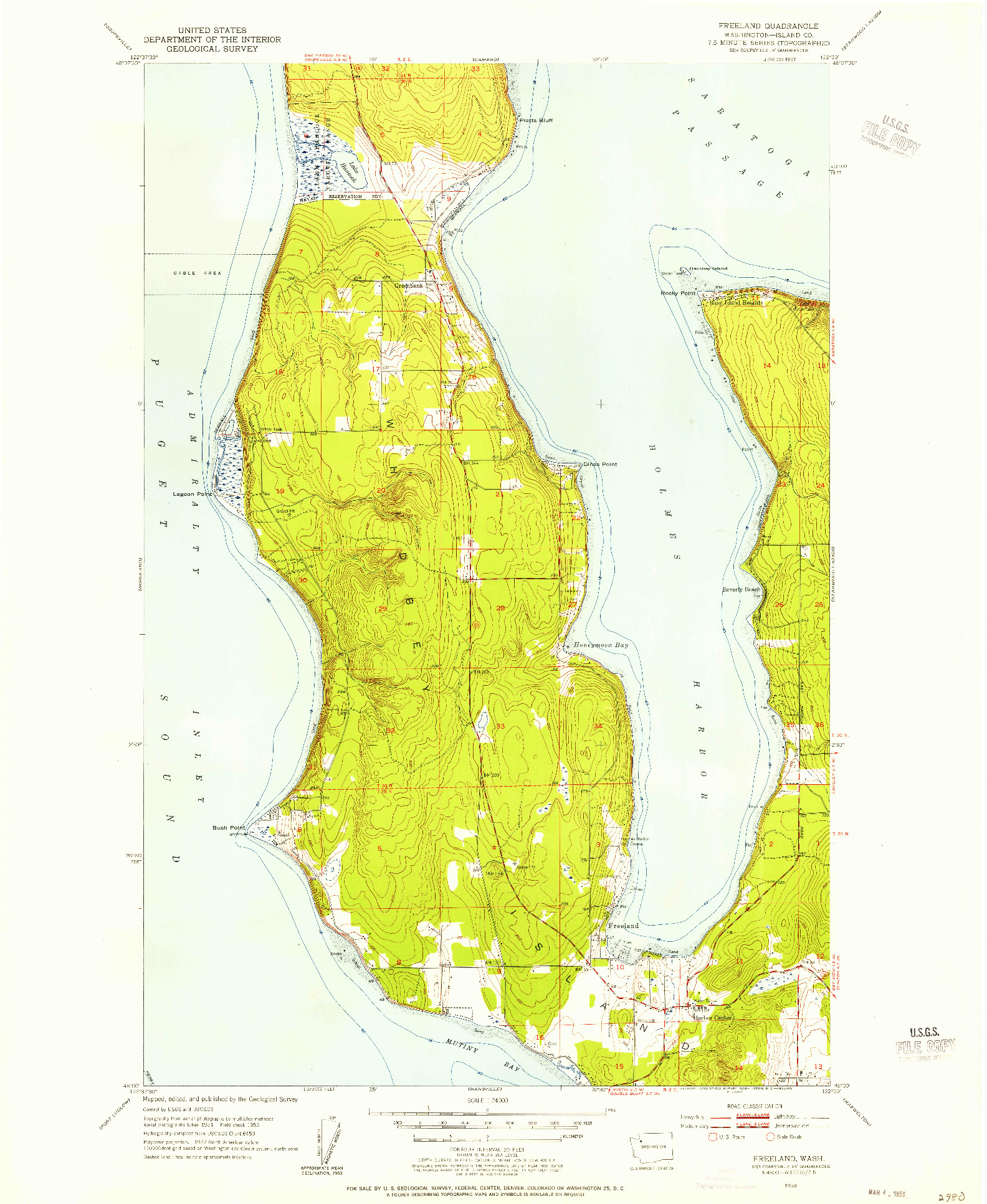 USGS 1:24000-SCALE QUADRANGLE FOR FREELAND, WA 1953