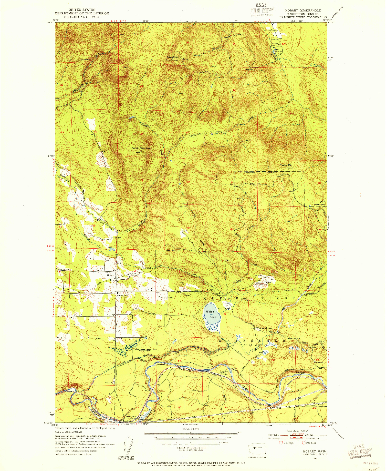 USGS 1:24000-SCALE QUADRANGLE FOR HOBART, WA 1953
