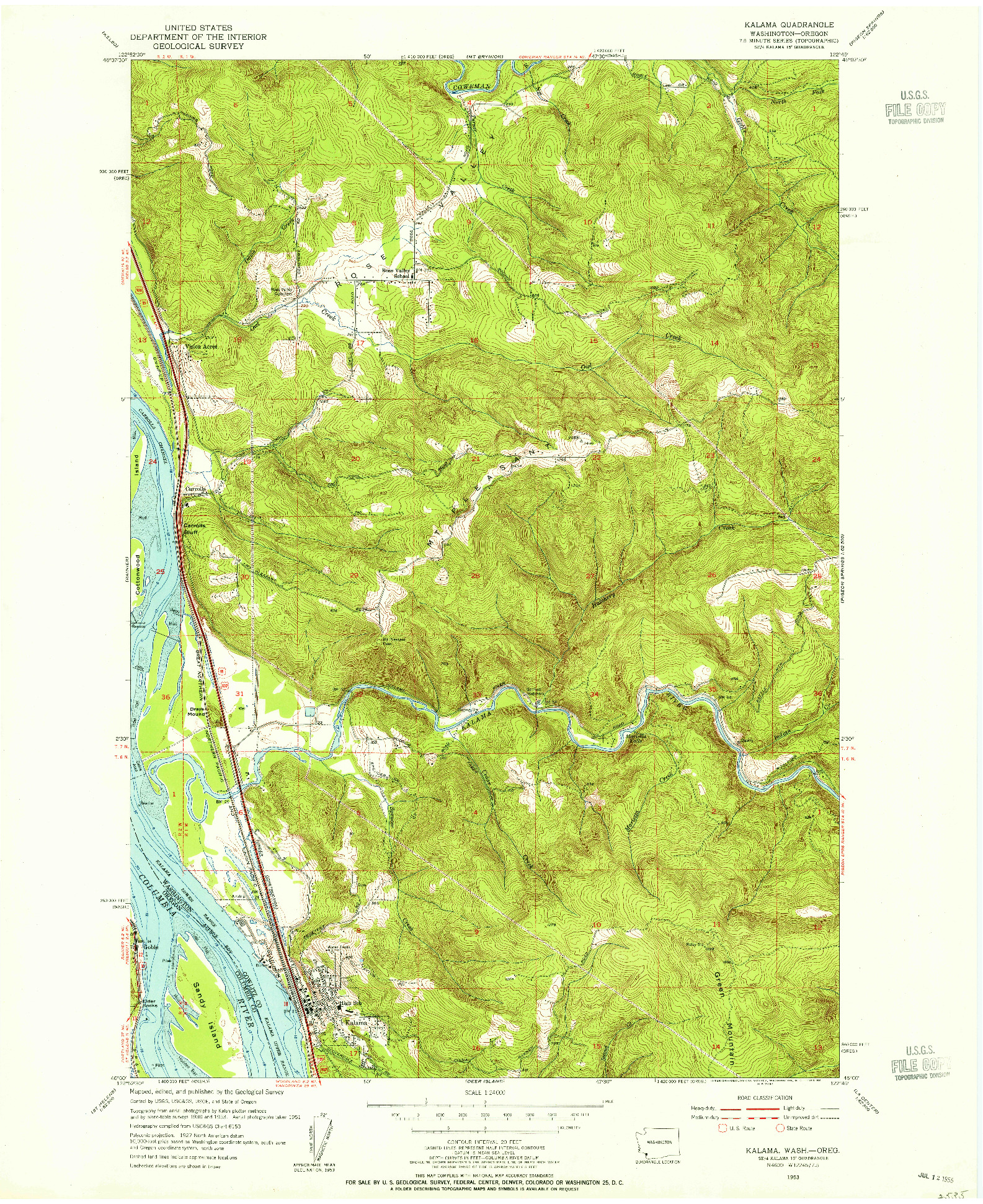 USGS 1:24000-SCALE QUADRANGLE FOR KALAMA, WA 1953